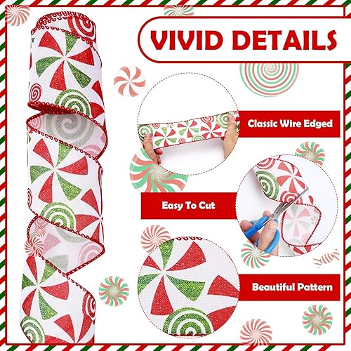 Miniatura 5 de Cinta de arpillera con borde con alambre de menta y caramelo de Navidad de 2.5 pulgadas de ancho, cinta de arpillera para manualidades, corona,