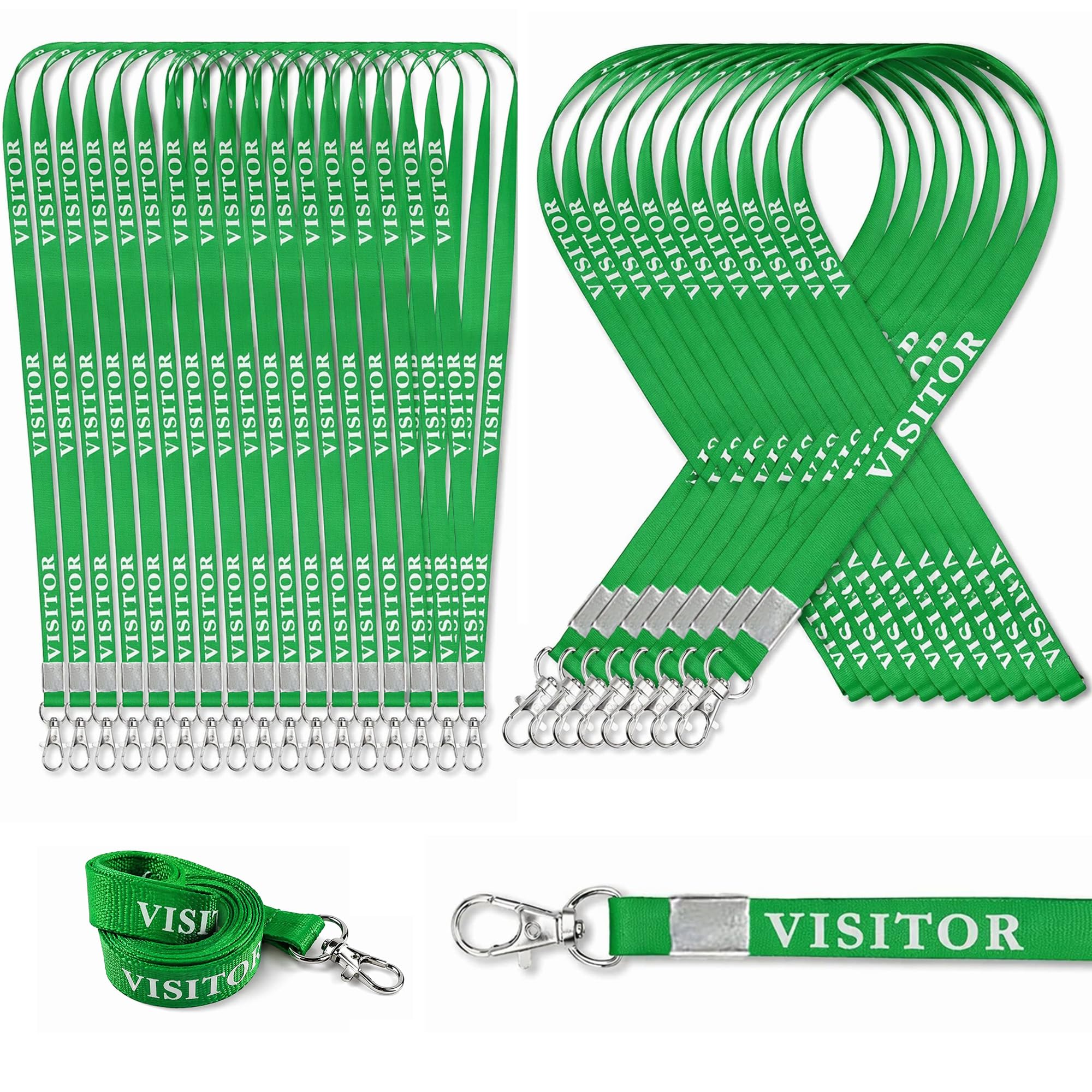 50 PCS Visitor Lanyards Safety Visitor Lanyard for ID Badges Volunteer Neck Strap Swivel Metal Clip for ID Card Holder for Events, Workplaces, Volunteers (Green)