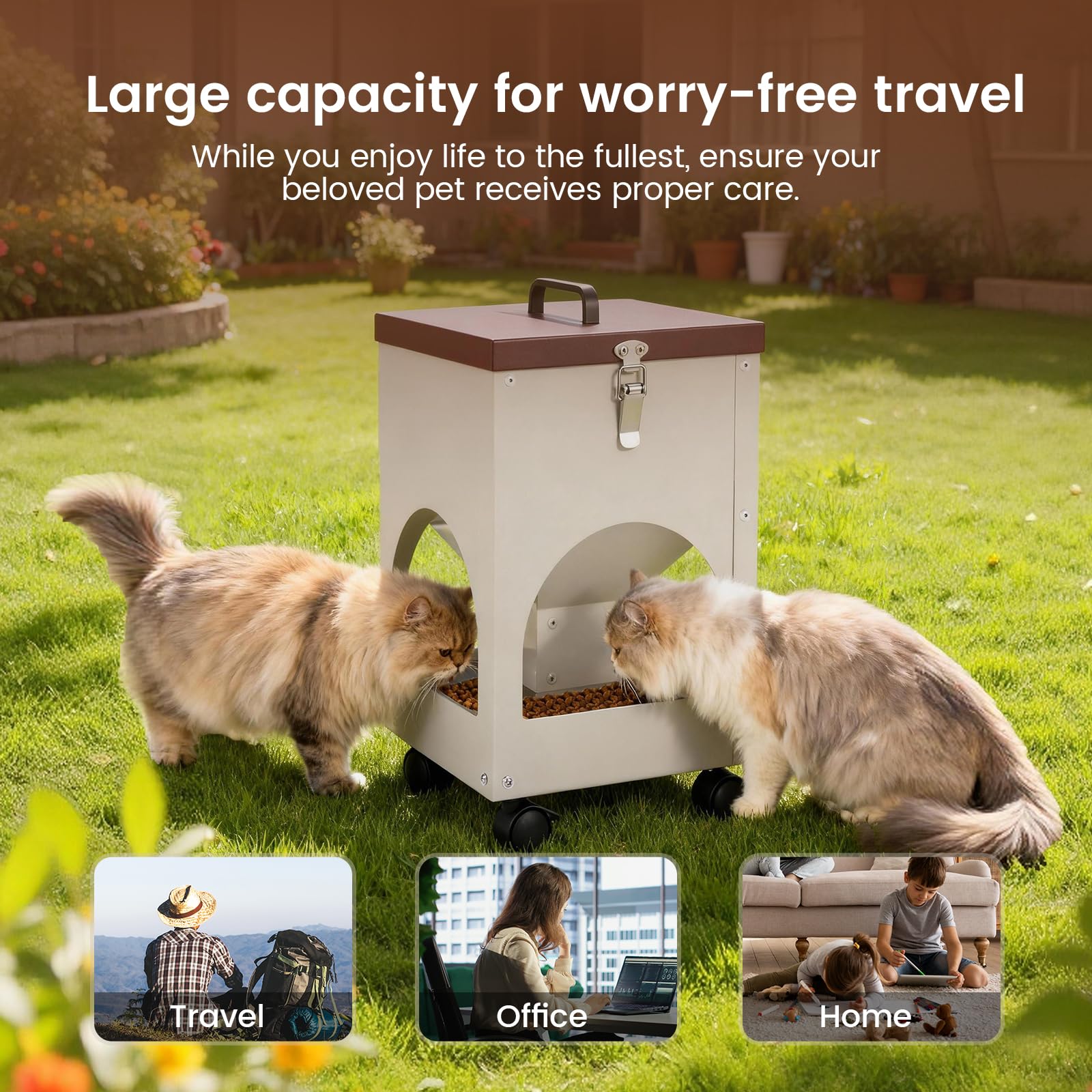 Automatic Cat Feeder for 4 Cats 5L Auto Cat Food Dispenser with Wheels for Puppies and Kittens, Multiple Cats Feeder Outdoor Large Capacity Galvanized Steel Gravity Pet Feeding Station - image 3