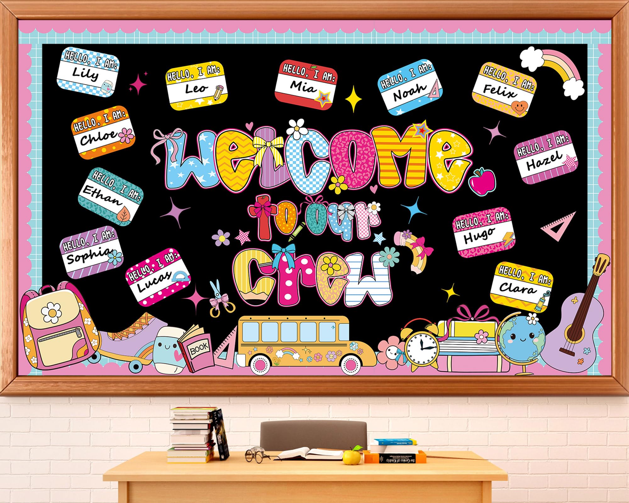 'Welcome Back to School' zestaw tablic ogłoszeniowych retro witamy w naszej klasie załogi dekoracja tablicy ogłoszeń kolorowa plakietka z imieniem motyw szkolny wycięcie nauczyciel biurowa tablica