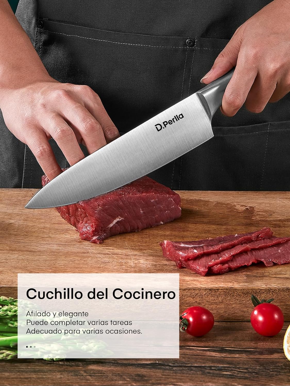 D.Perlla Juego de Cuchillos de Cocina 16 Piezas, Forjado en Acero Inoxidable Alemán X50Cr15, Set Cuchillos Cocina Profesional, Portacuchillos de Madera, color negro