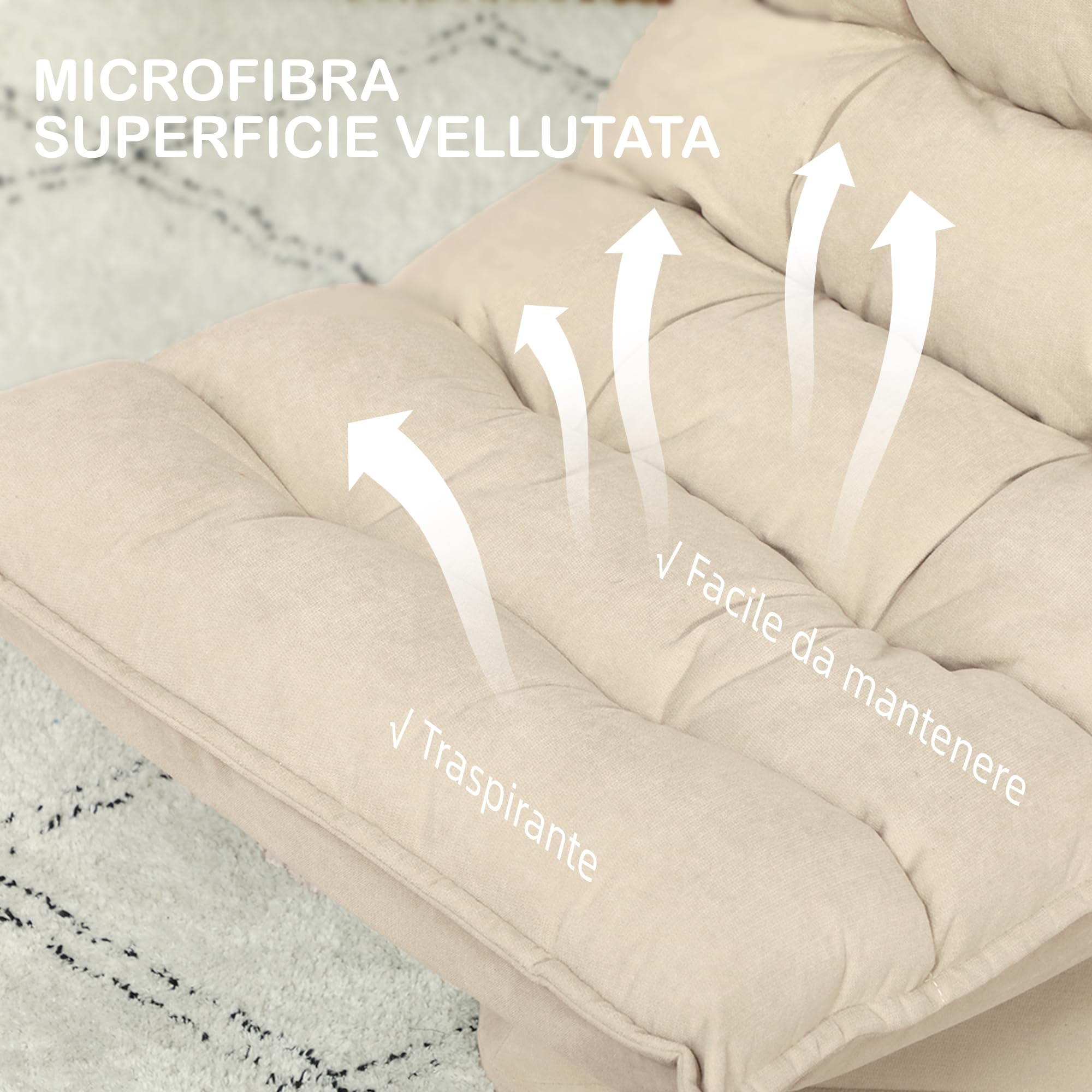 HOMCOM Poltrona Relax Girevole 360° con Schienale Regolabile in 5 Posizioni, Poltrona da Terra con Seduta Ampia Imbottita Spessa in Tessuto Effetto lino, per Soggiorno Lettura, 62x70x95 cm, Beige