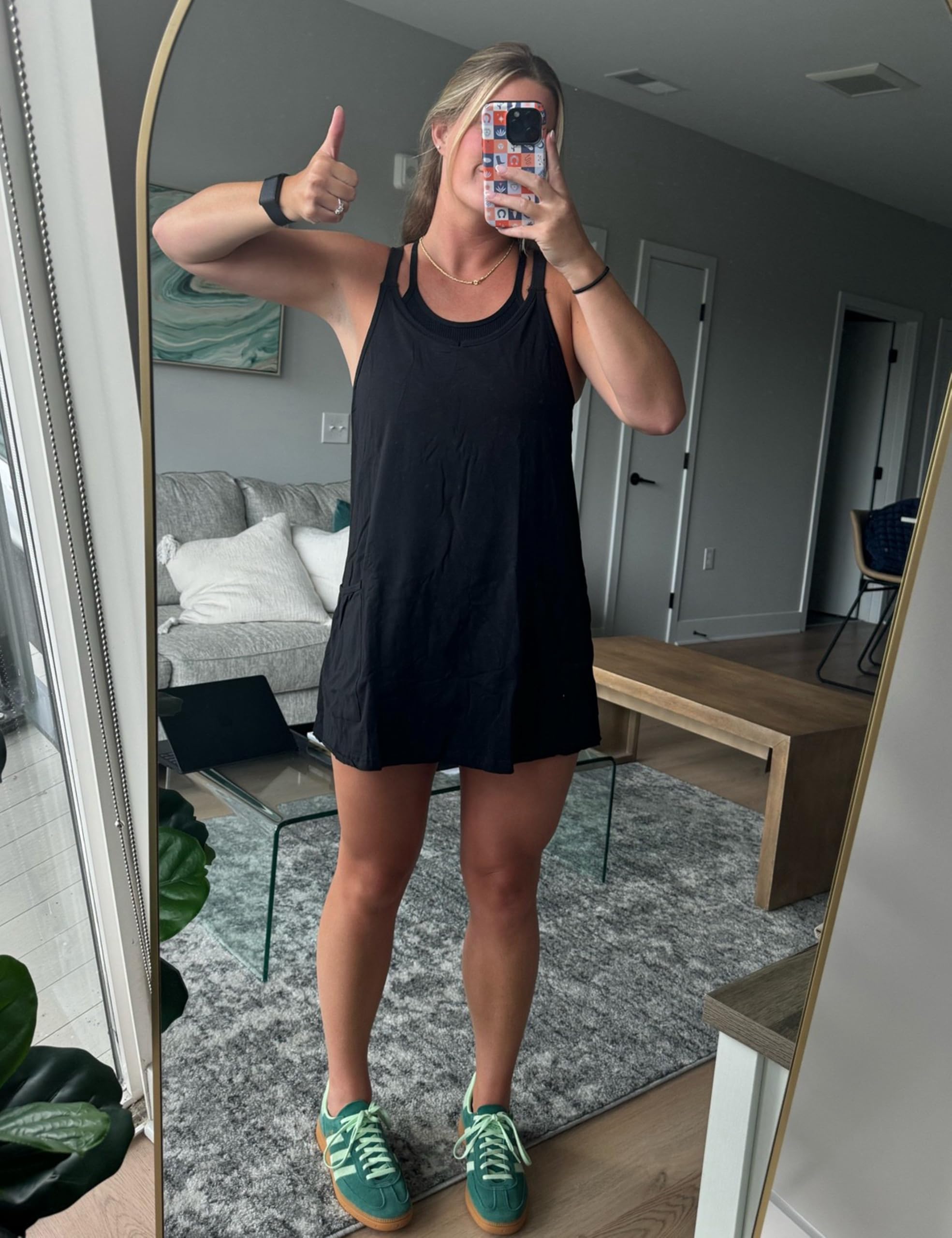 Zhiyouni Zhiyouni Women's Summer Sleeveless Mini Dress V Neck Spaghetti Straps Athletic Built-in Shorts Sundress in use