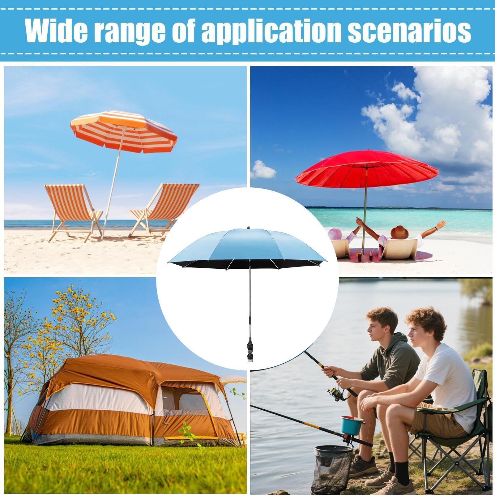 Ombrello sedia con morsetto regolabile | Ombrellone a clip | Parasole portatile con protezione UV | Ombrello con clip per spiaggia, sedia giardino, spiaggia, passeggino, sedias a rotelle, barca, patio