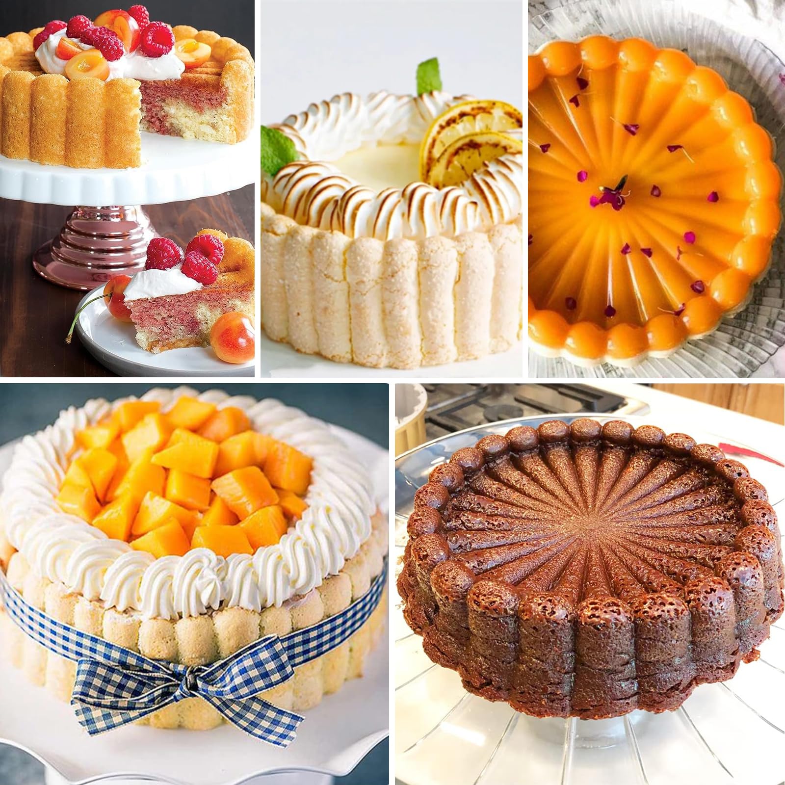 Charlotte Cake Pan de silicona de 10 pulgadas, molde redondo antiadherente de silicona para hornear, moldes redondos de silicona para tarta de queso, tarta de tartas de brownie y fresas 7