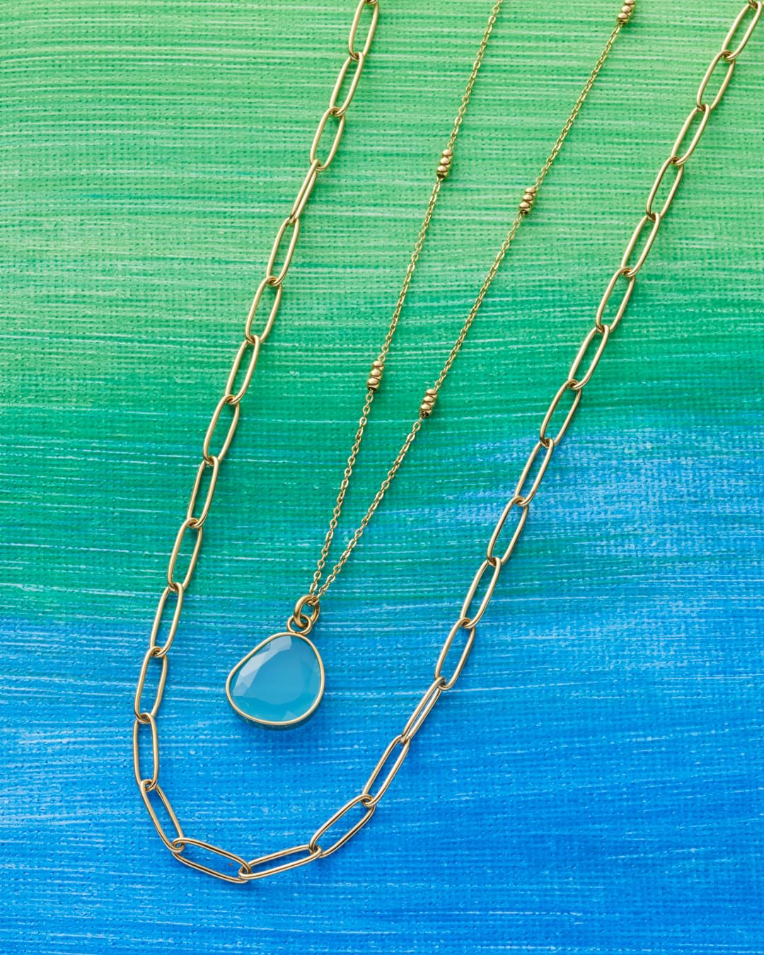 JEWELS BY LEONARDO Collana Ciao Evi • Collana con ancora a specchio in acciaio inox dorato • Collana con mini sfere • Ciondolo in pietra di vetro azzurra • Lunghezza 50-55 cm • Gioielli da donna