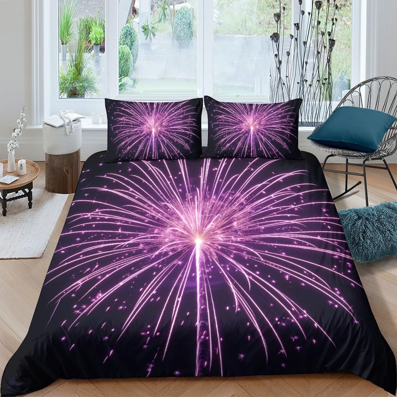 Ctjqhvkz Style-8 3D Printed Purple Fireworks Fitted Sheet Microfiber Soft Bedroom Bed Cover For Adults Youth Dorm Mattress Protection Decor Single（135X200cm）