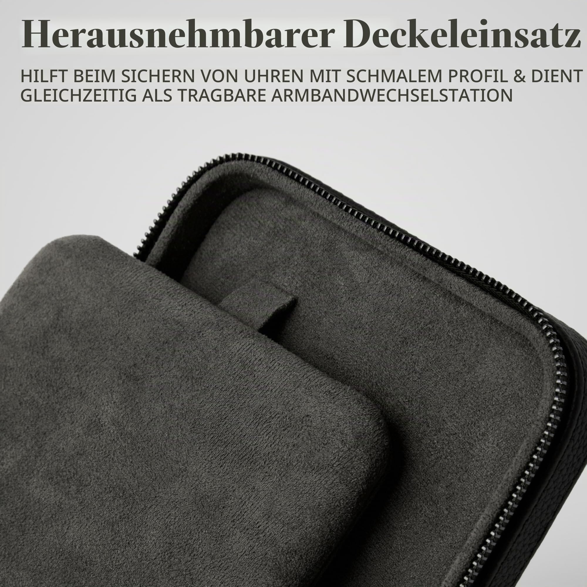 TAWBURY Reiseetui für 2 Uhren – handgefertigt aus echtem genarbtem Leder | kompakt, tragbare Uhrenaufbewahrung für Zuhause und Reisen (schwarz)