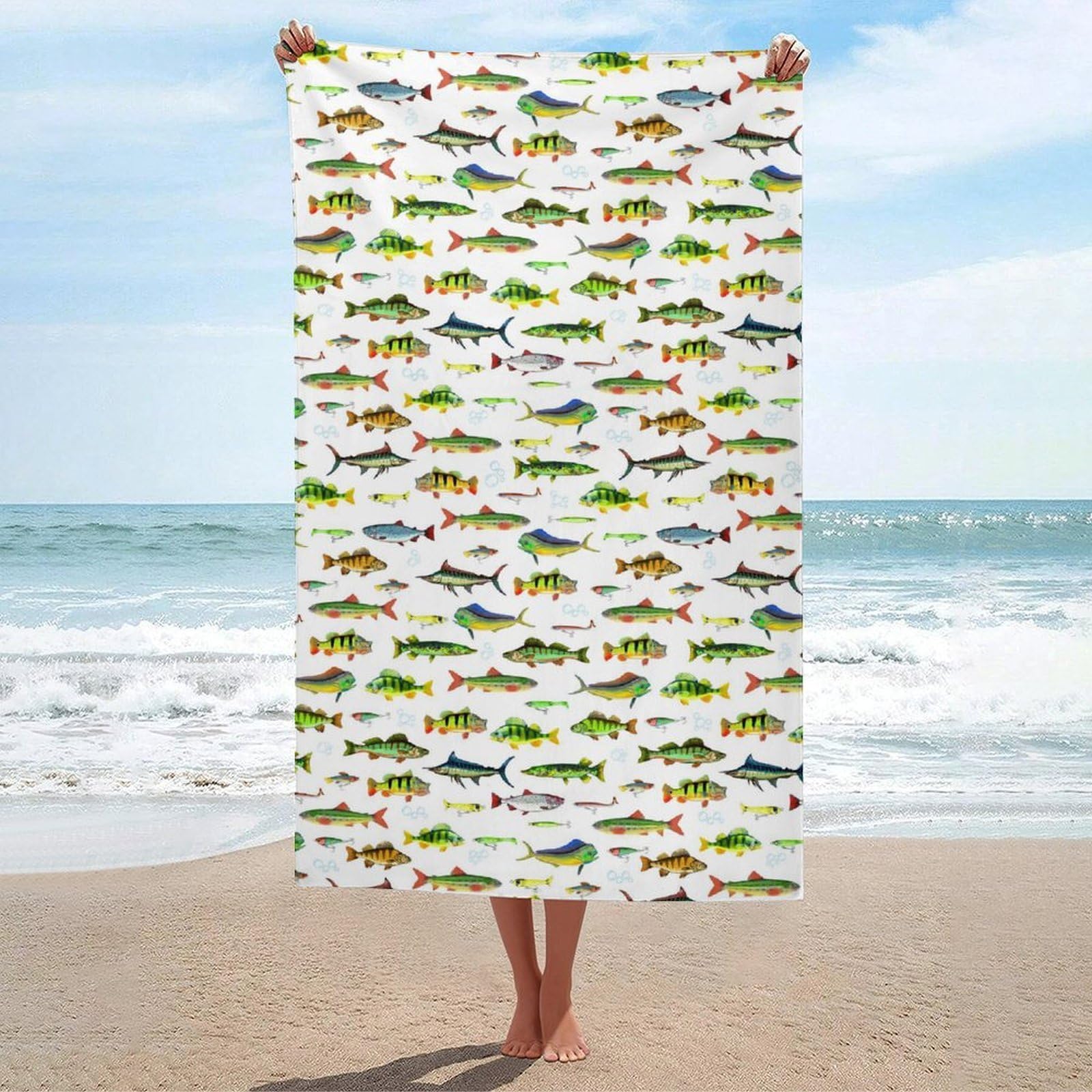 Anceky Beach Towel Soft Fish Bath Towels Quick Dry Bath Towel for Beach Pool Yoga Swim Shower 31 X 51 in