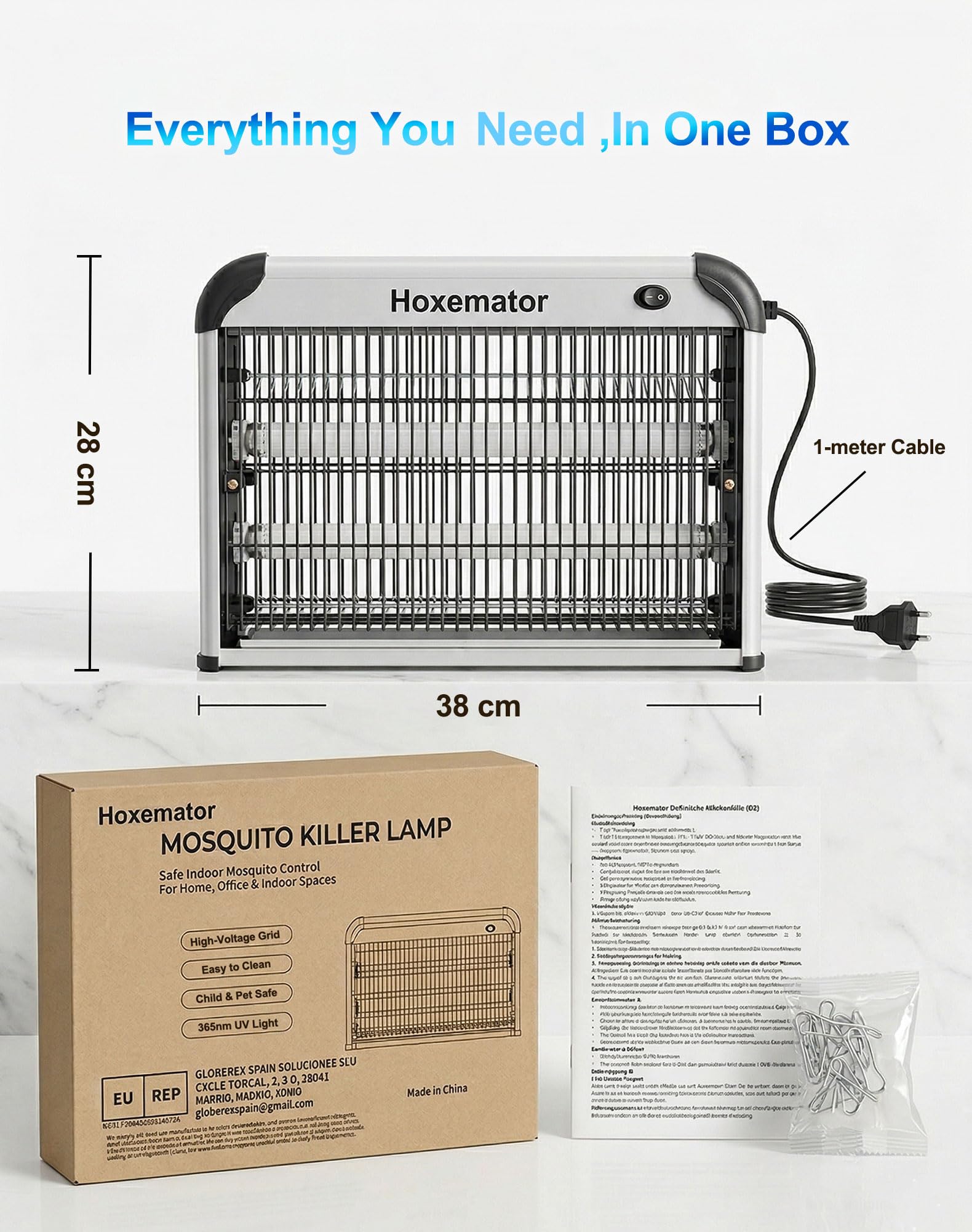 Elektryczna lampa owadobójcza 20 W LED z wysokim napięciem 2000 V i podwójnym światłem UV, pułapka na komary bez środków chemicznych, lampa do ochrony przed komarami 100 m², do wnętrz
