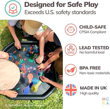 MEKA Small 28x28 Tuff Tray Black, Indoor Activity Sensory Tray Children, Outdoor Play Sand and Water Tray for Toddlers and Kids, Toy Boys Girls