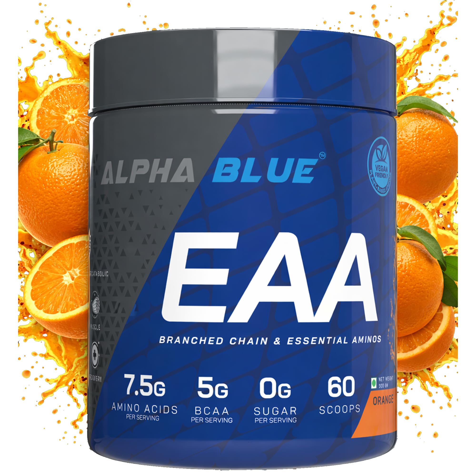 ALPHABLUE BCAA EAA Amino Acids Supplement - 7.5g Amino Acids per Serving, 5g BCAAs, Intra-Workout & Post-Workout Recovery, Muscle Repair & Protein Synthesis Support | Orange | 300 GMS | Citrusy-image-16