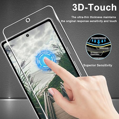 Miniatura 5 de Paquete de 3+3 Protector de pantalla Pixel 7 + protector de lente de cámara, película de vidrio templado HD, desbloqueo de huellas dactilares,