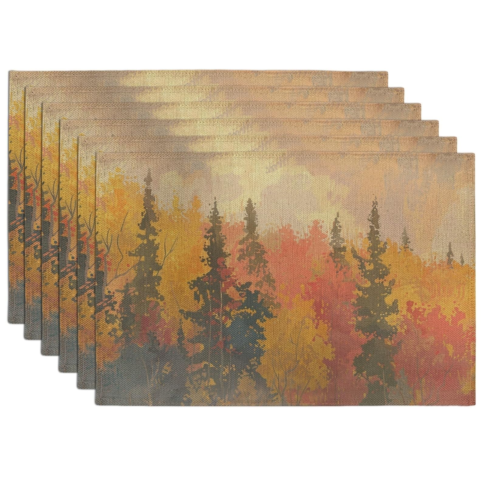 Autumn Leaves Placemats, Orange Rustic Nature Place mats for Dining Table, Non-Slip Washable Indoor Outdoor Party Decorative Placemat Set of 6