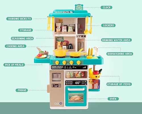 Miniatura 5 de Juego de cocina para niños, juego de cocina interactivo para niños con 50 juguetes de cocina de simulación, efectos de sonido realistas y