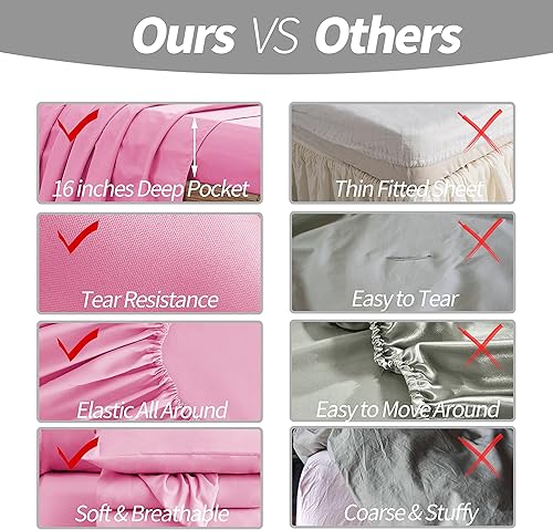 Miniatura 4 de Ersmak Juego de sábanas Queen (4 piezas), sábanas de microfibra cepillada súper suave con bolsillo profundo de 16 pulgadas, juego de ropa de cama de