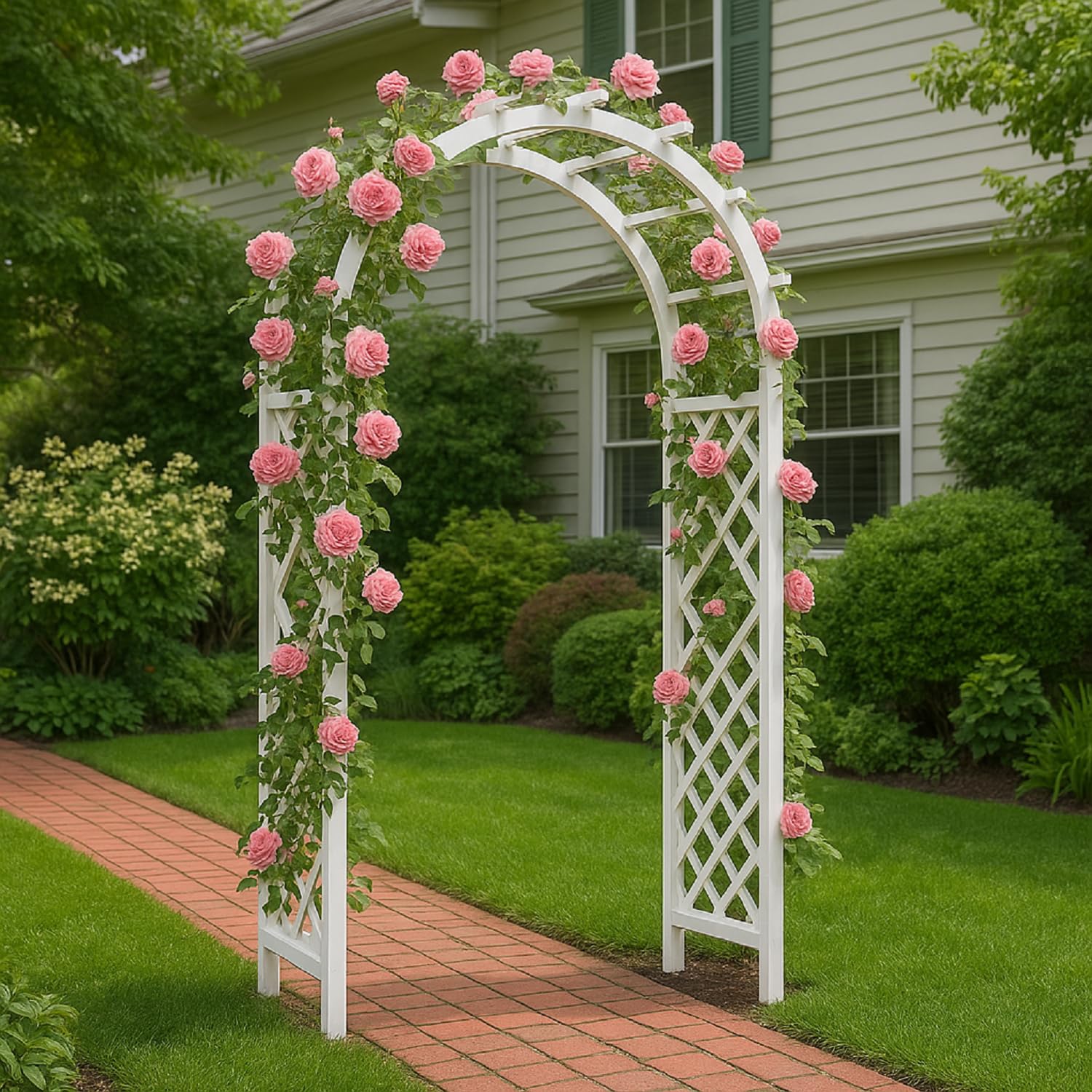 Zewnętrzna biała drewniana altana ogrodowa pergola - elegancka kratka łukowa do roślin pnących, wesel, patio, przy basenie i ścieżce ogrodowej, dekoracja 140 x 225 cm