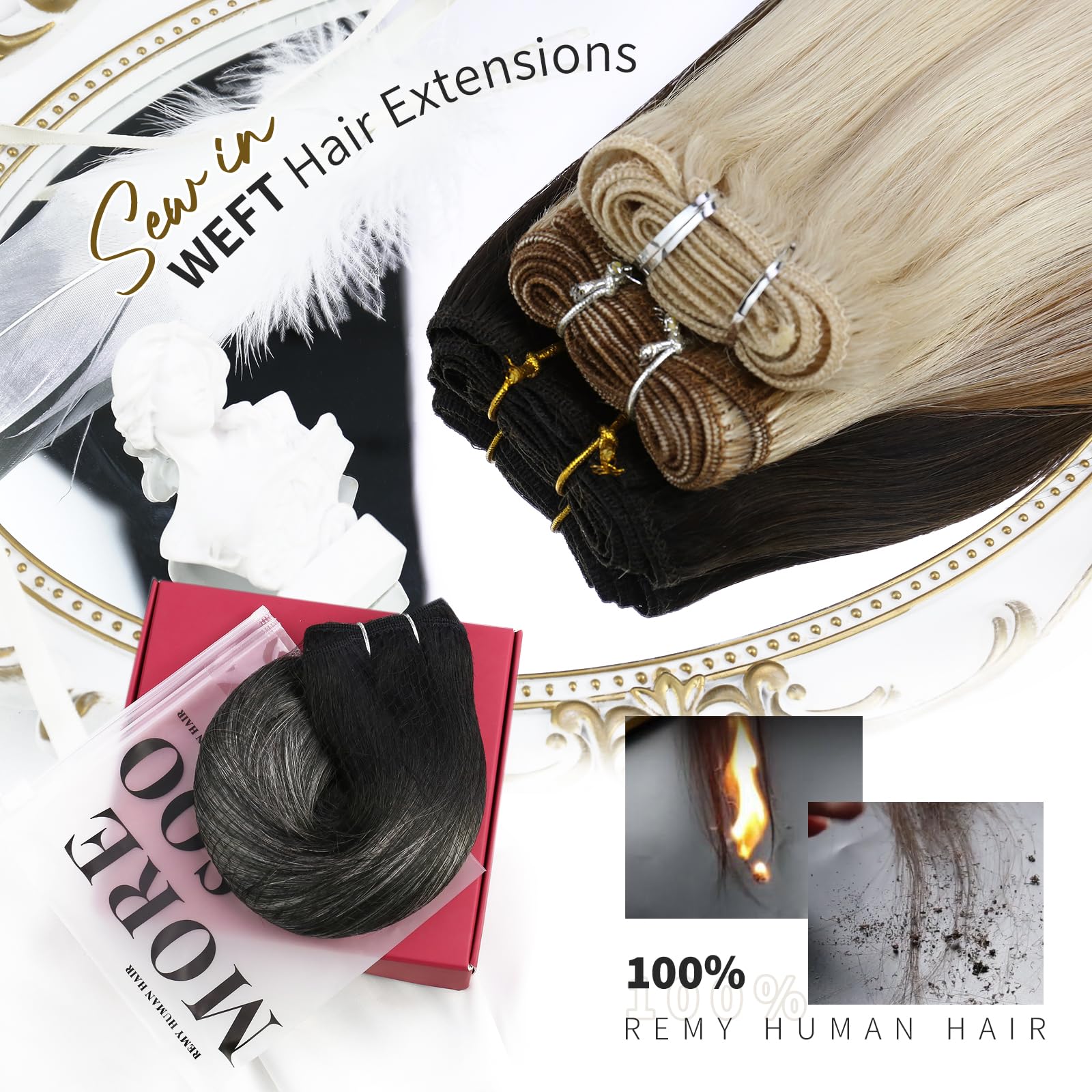 Moresoo Weft Human Hair Extensions Remy Hair Balayage Black and Silver Sew in Hair Extensions Real Human Hair 22 Inch 100g/pack #1B/Silver/1B - Image 2