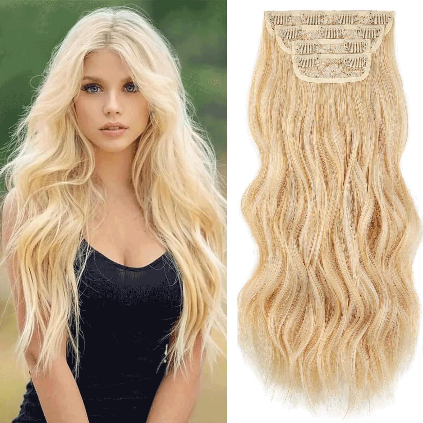 Xtrend 16Inch Wavy Clip in Hair Extensions - Synthetic Full Head Set Thick Curly Wavy Hair, C8#, 16 Inch (Pack of 4)