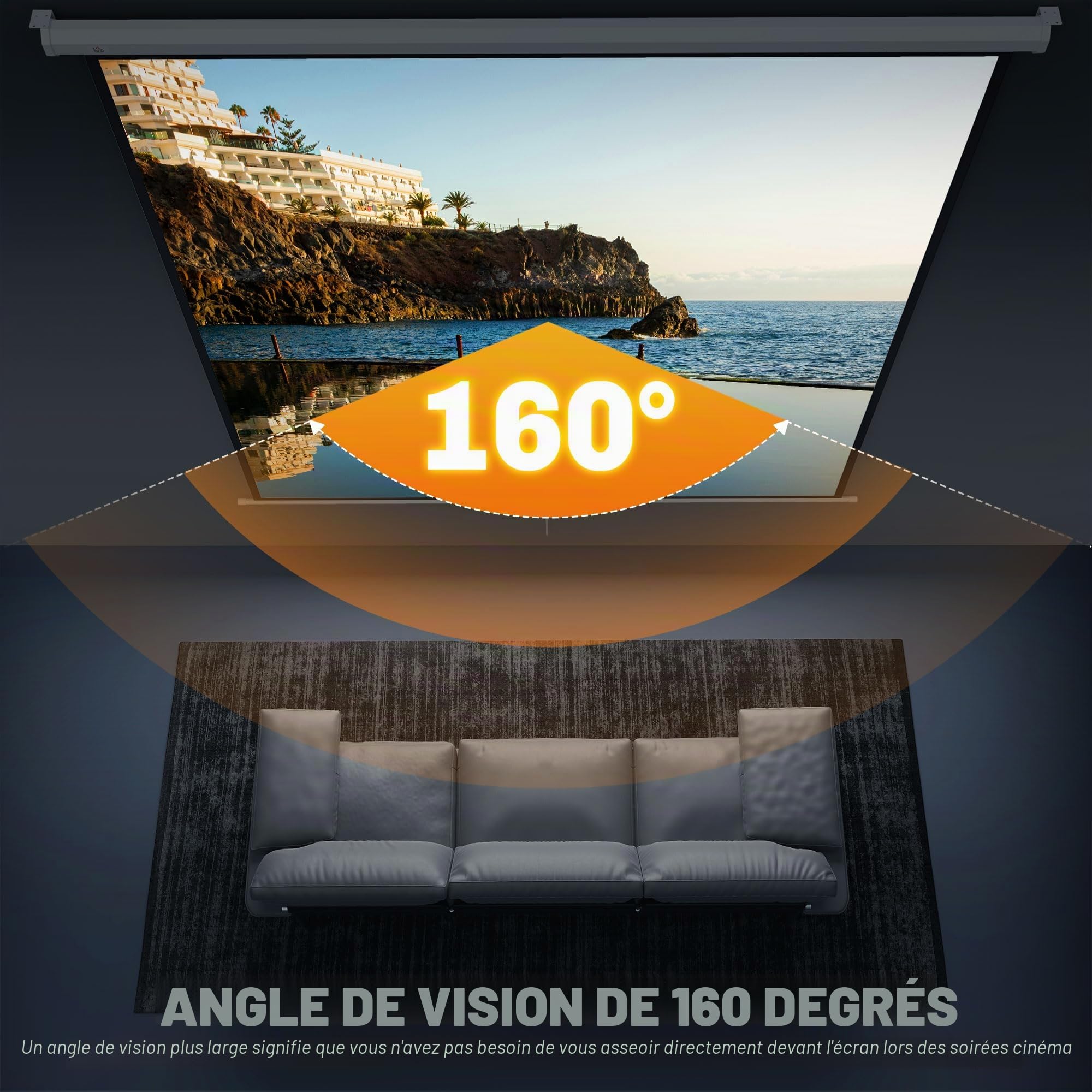 HOMCOM Écran de Projection 120" 1:1 223x8x223cm Blanc