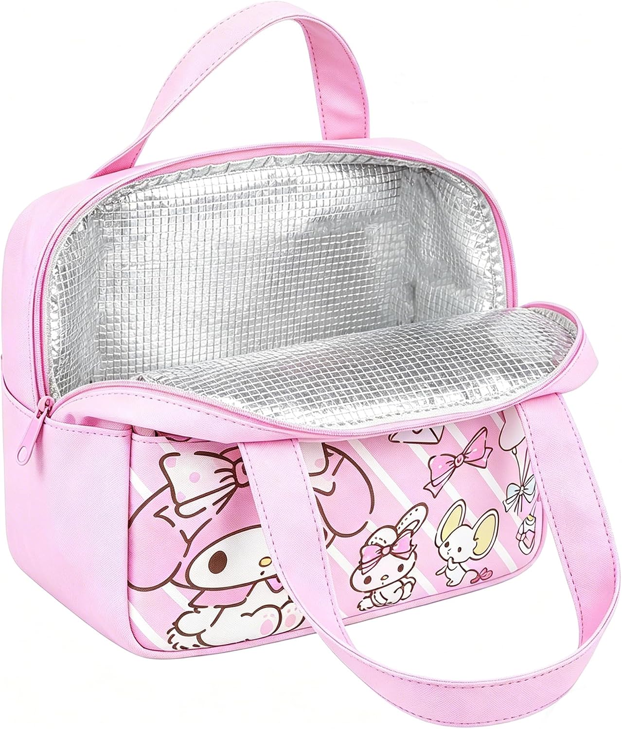 Roffatide Insulated Leakproof Anime Lunch Bag Waterproof Cooler Tote Reusable Lunch Container for Picnic (Pink)