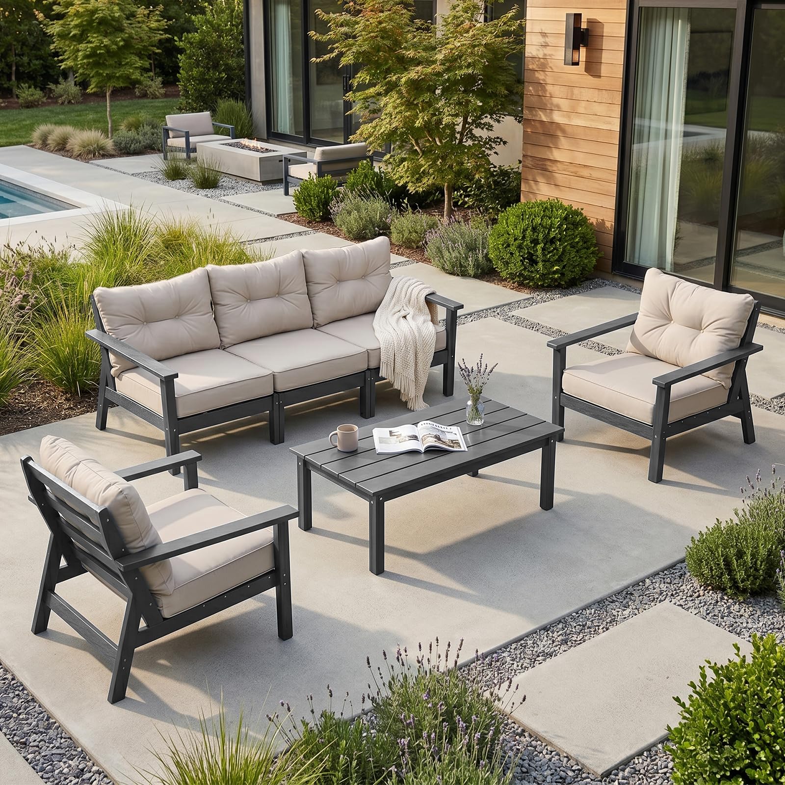 HDPE Patio Conversation Set 5 Seats, Outdoor Furniture Set, Patio Sofa Set
