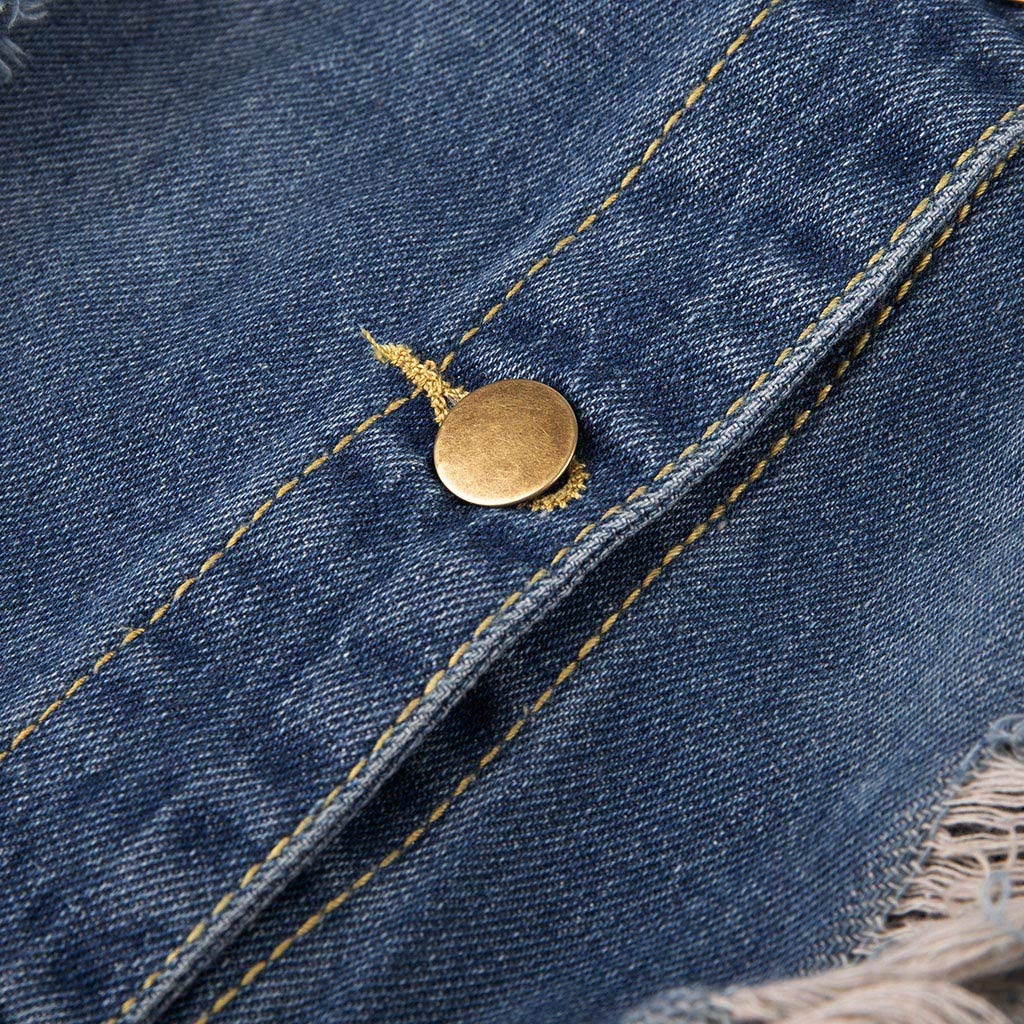 Jeansjacke Damen Löcher Blauer Jacke Jeans Übergangsjacke Mit Knöpfen