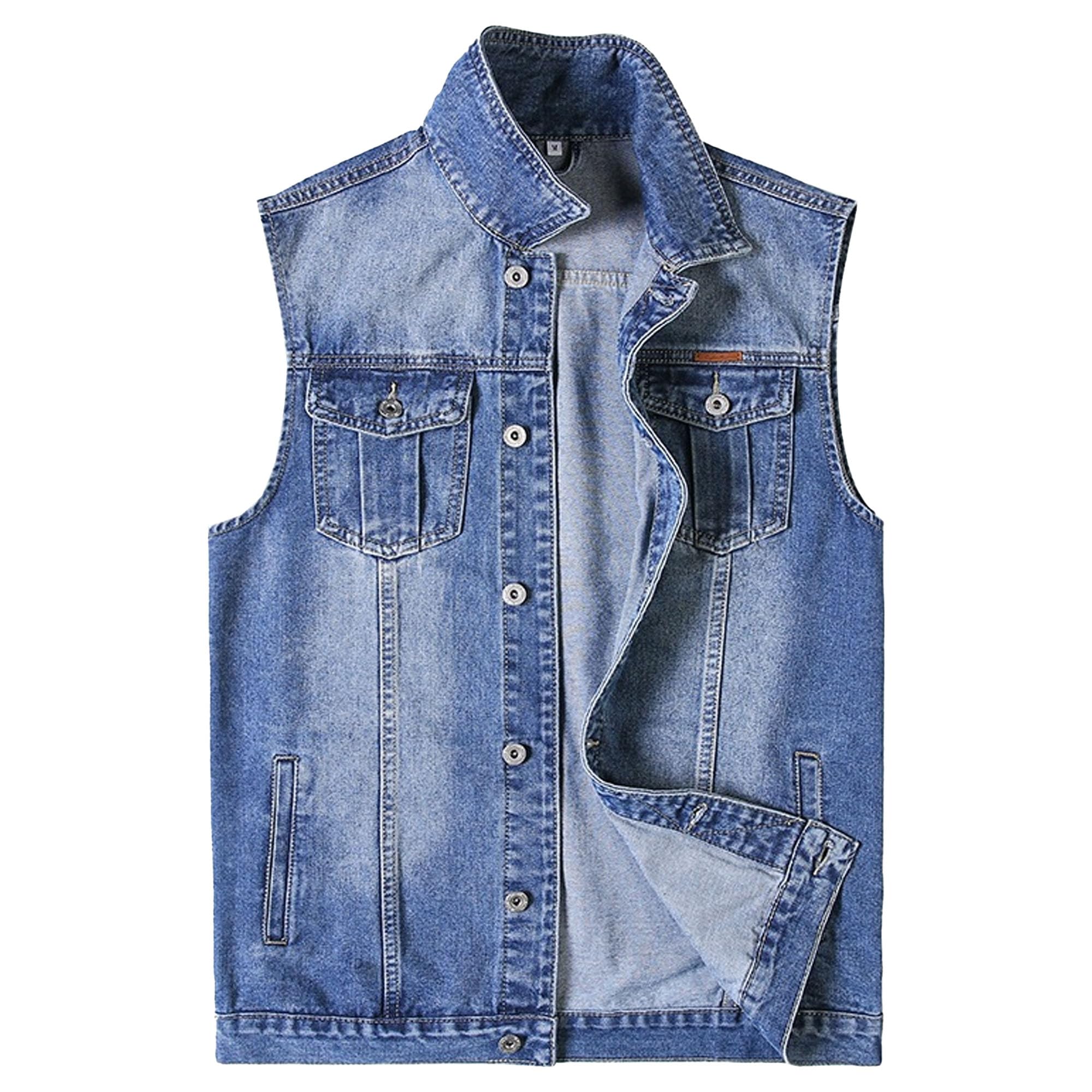 Jeke Dgmens Loose Fit Classic Jean Vest Vintage Casual Motorcycle