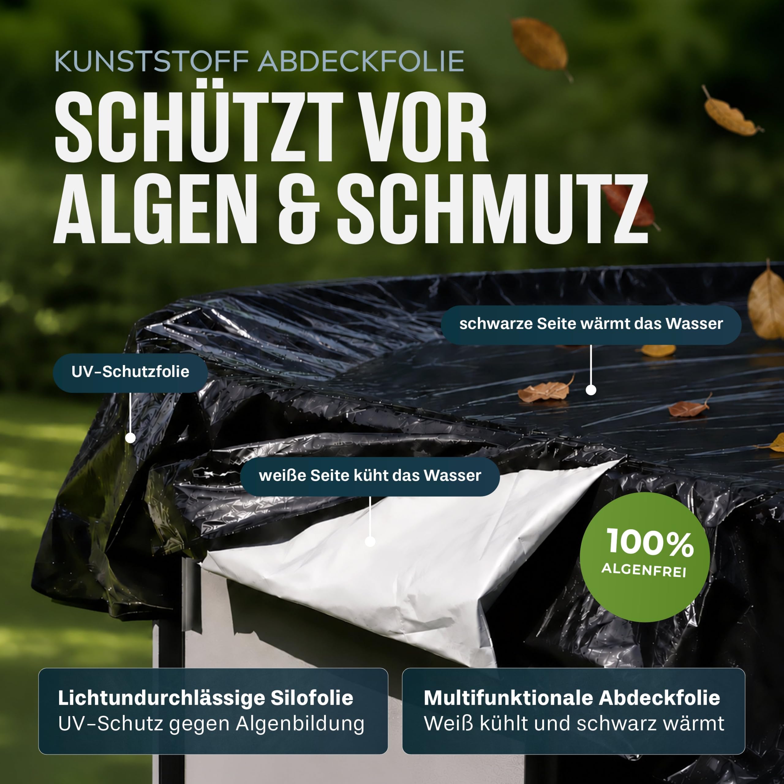 Pool-Abdeckfolie Set 5x5m aus Silofolie mit Spannseil & EasyFlex-Verschluss