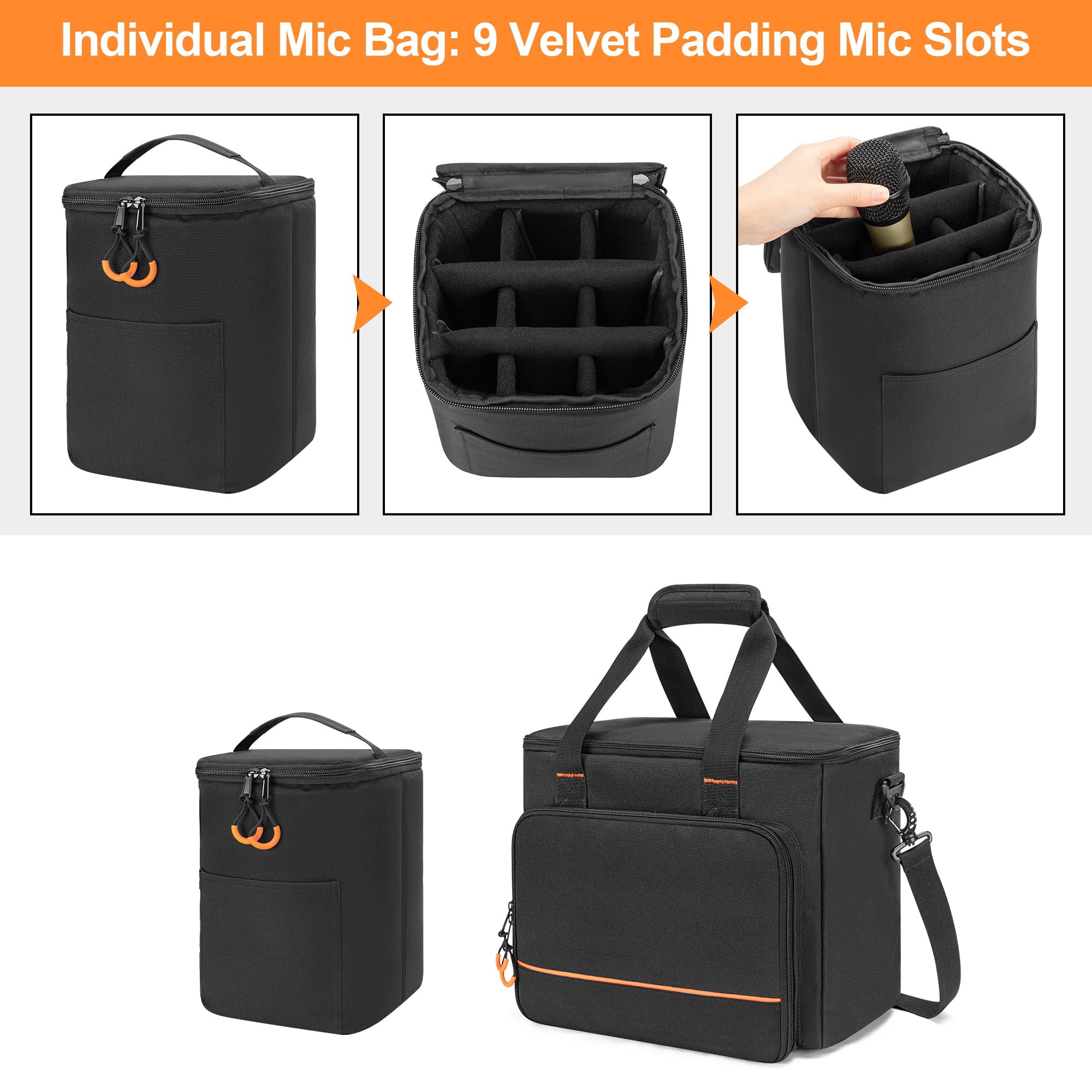 PGmoon Custodia per Microfono Wireless a 9 Slot, Borsa per Microfono da Viaggio Custodia per Microfono per Sistema Microfonico Portatile per Canto, Karaoke, Feste (Design Brevettato)