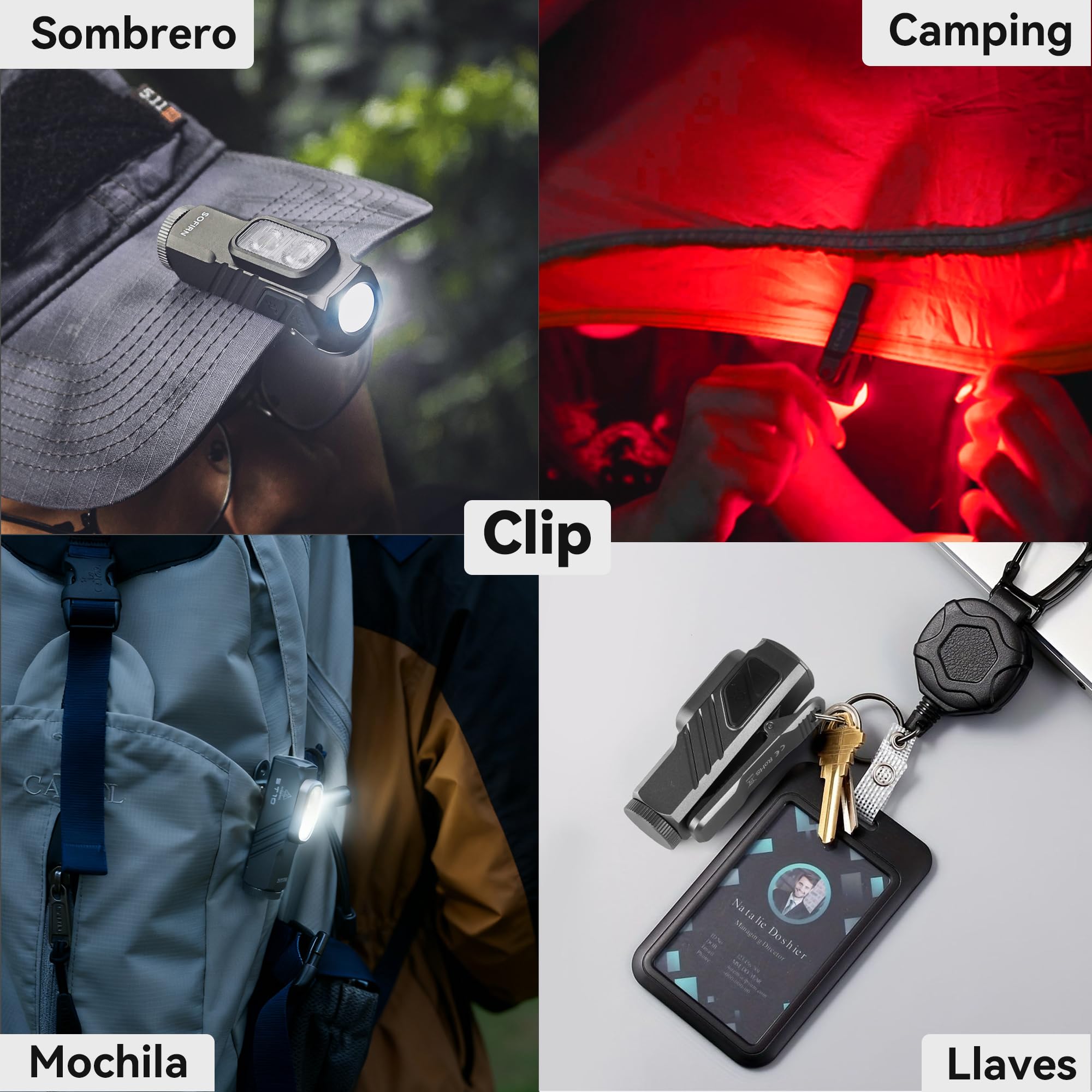 Sofirn ST10 Linterna Led Recargable, 1000LM Enfocado/500LM Inundación/660NM Luz Roja, Doble Imán, Typ-C, Clip, IPX6, Linternas Led Alta Potencia para Hogar, Pasear al Perro, Pesca, Emergencias