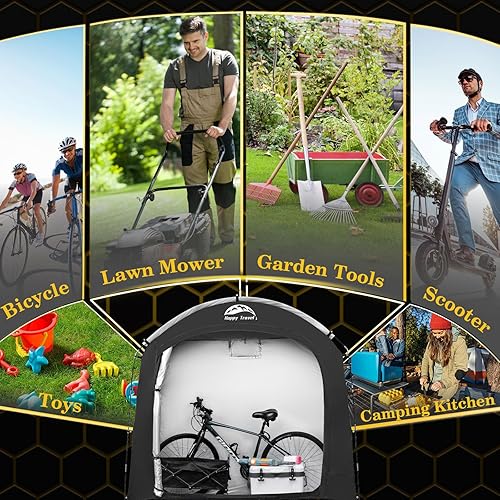 Miniatura 7 de Happy Travel Tienda de campaña de almacenamiento para bicicletas, cubierta de bicicleta portátil impermeable con un 30% más de espacio de