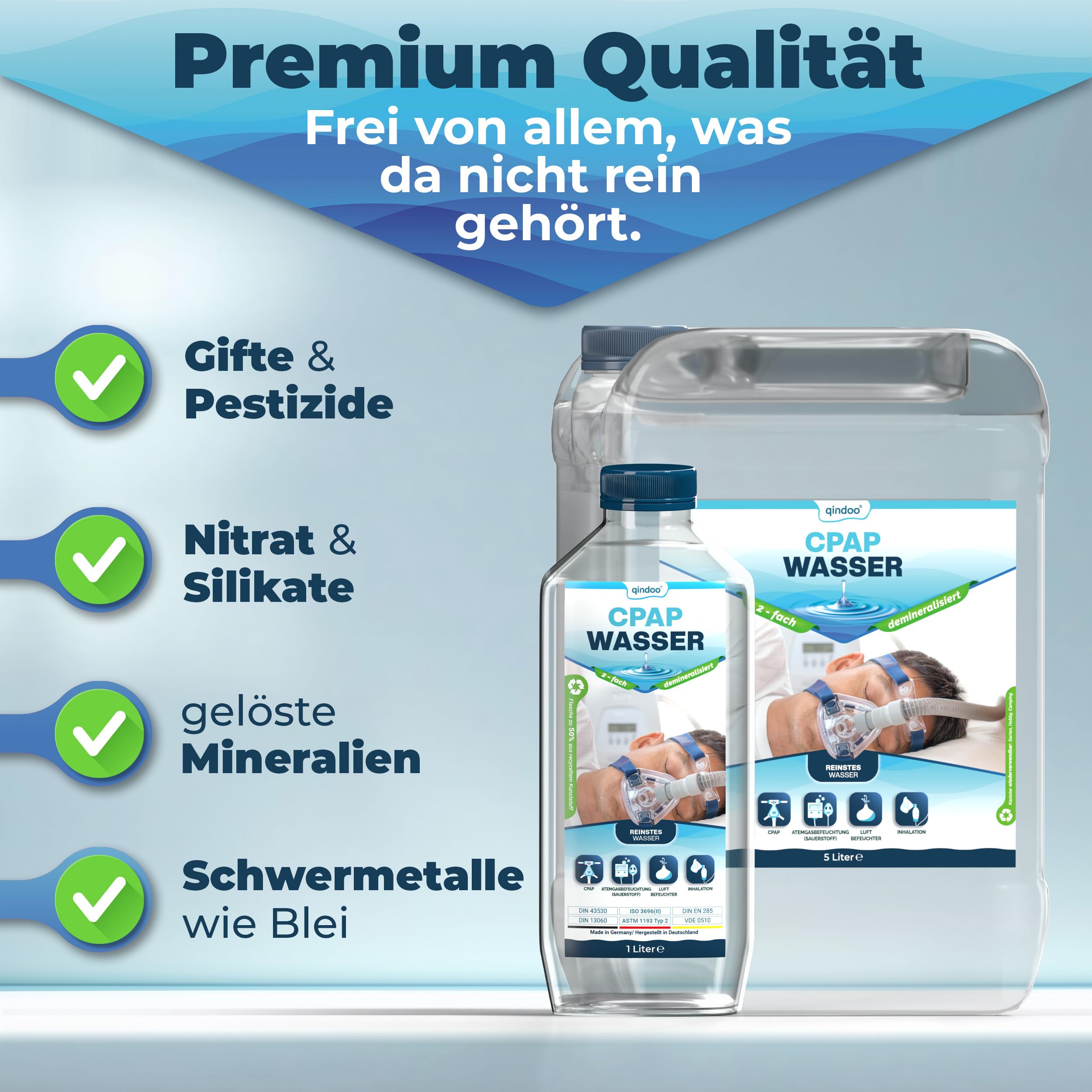 6x Qindoo CPAP Wasser für Sauerstoffgerät Atemgas-Befeuchtung, Inhalator, Luftbefeuchter, Verdampfer, Bedampfer, CPAP Geräte (6 Liter)
