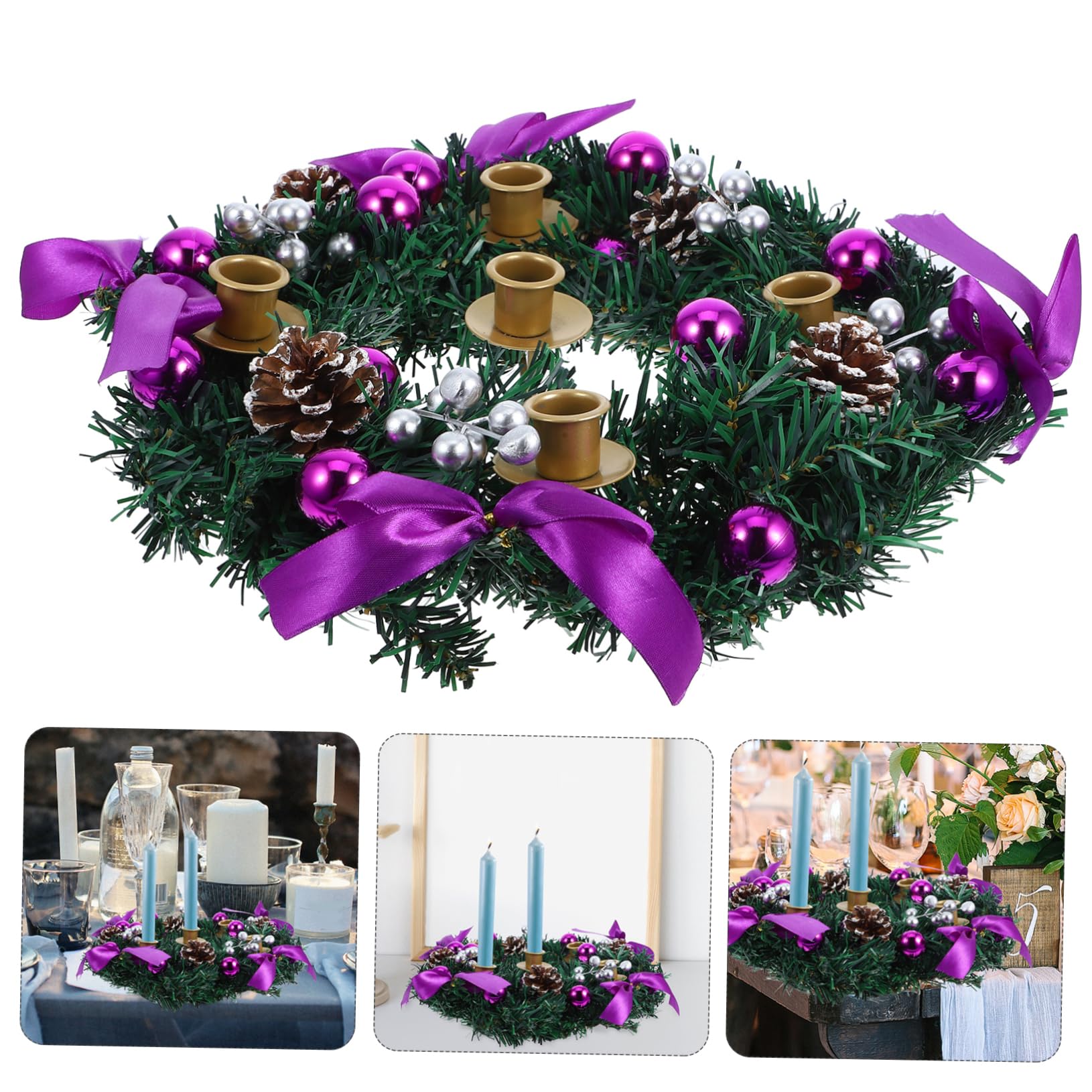 Portacandele Natalizio in Plastica e Ferro Portacandele per Avvento con Pigne Artificiali Supporto per Centrotavola per Casa e Chiesa Decorazione Natalizia