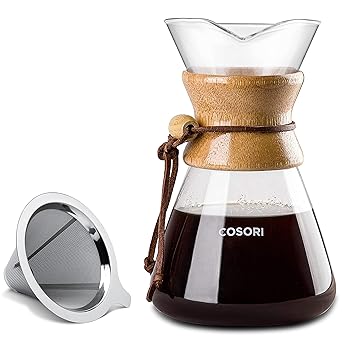 COSORI Pour Over Coffee Maker, 8 Cup Glass Coffee Pot&Coffee Brewer with Stainless Steel Filter, High Hea