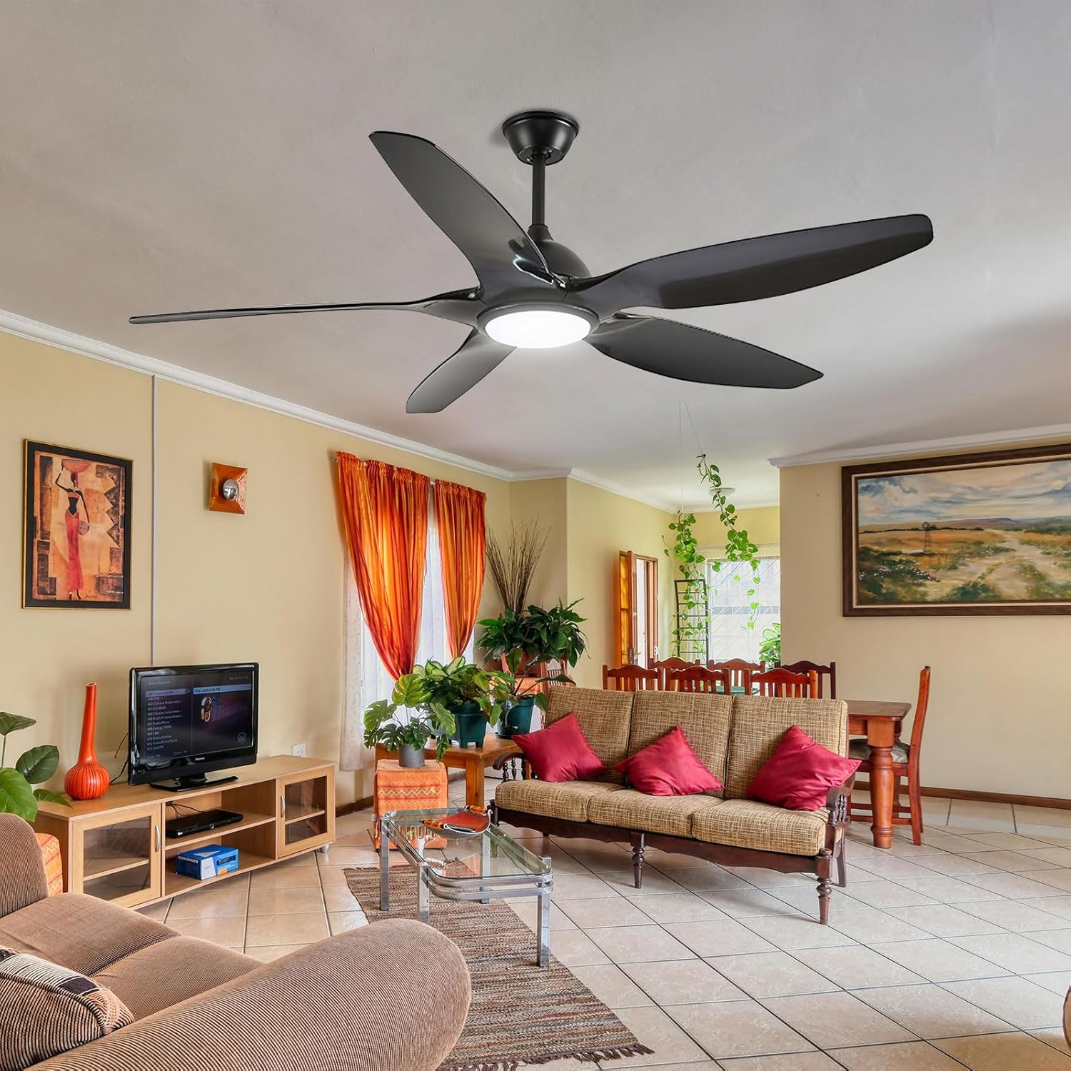 59in Quiet Ceiling Fans with Lights Remote 6 Speeds Ceiling Fans with DC Motor, 5 ABS Blades Dimmable LED Ceiling Fan Light for Restaurant Bedroom Lounge Room Living Room