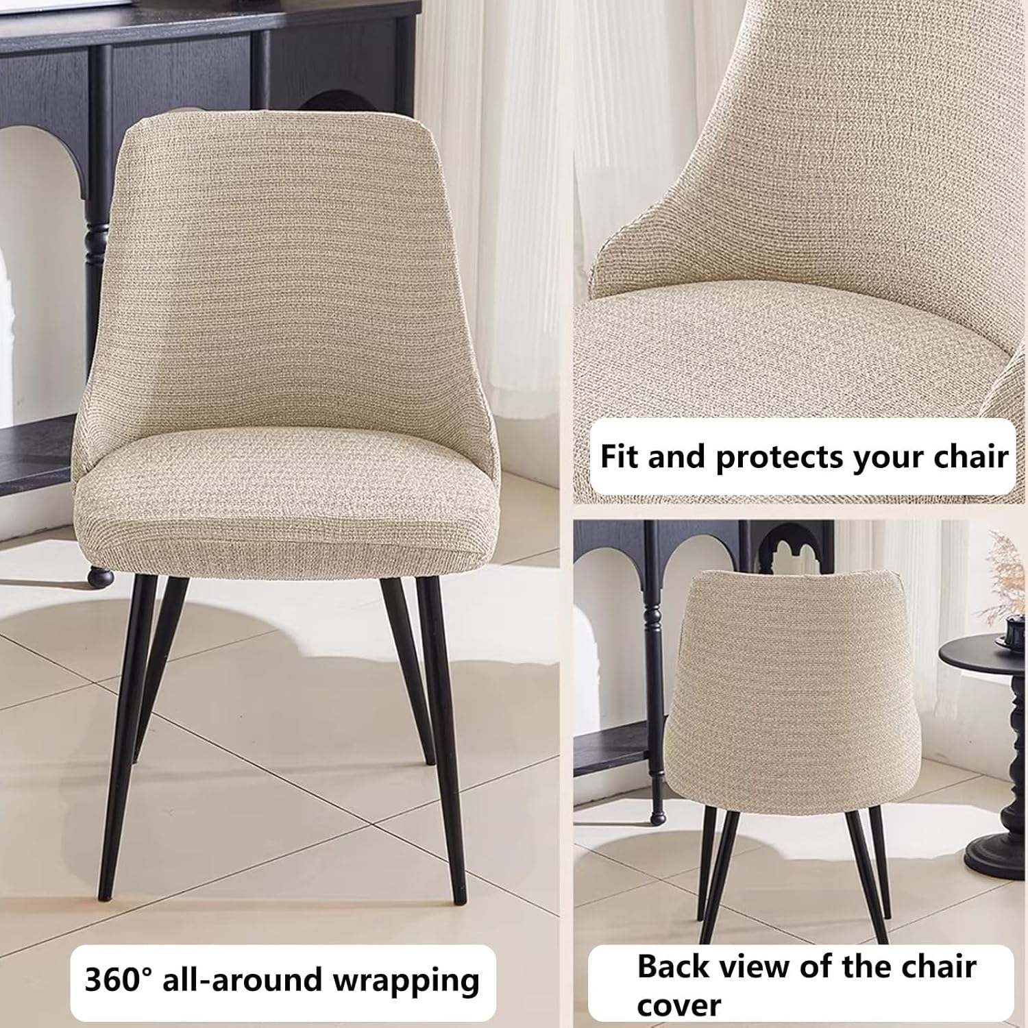 Curved Dining Room Chair Cover Set of 2/4/6, Soft Stretch Kitchen Chairs Slipcovers Protector Wing Back Dining Chair Slipcover with Low Arms, for Ome Decor Living Room,Dark Gray,6pcs