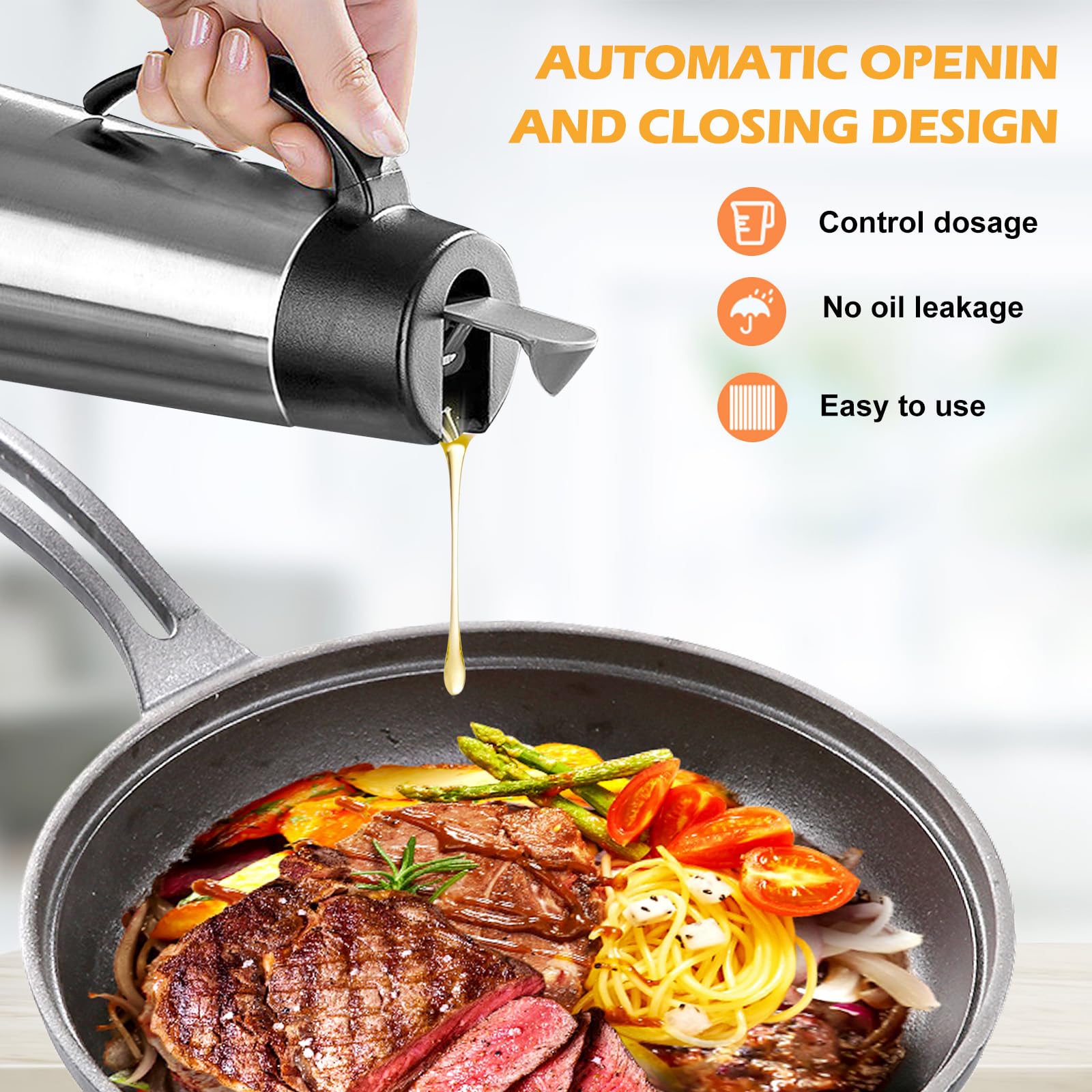 Edelstahl Thermo Sauciere 750ML, Soßenkanne mit Auto Flip Deckel,Ölspender Edelstahl,Soßenschüssel,Silberner Saucenkrug,Thermosoße Topf,Saucenbecher für Olivenöl Vanillesoße Sahne Soße Mayonnaise