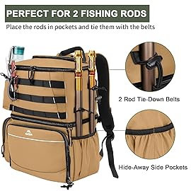 MATEIN Fishing Backpack, Water Resistant Fishing Tackle Box Bag with Rod Holders & Cooler, Gear Gifts for Men