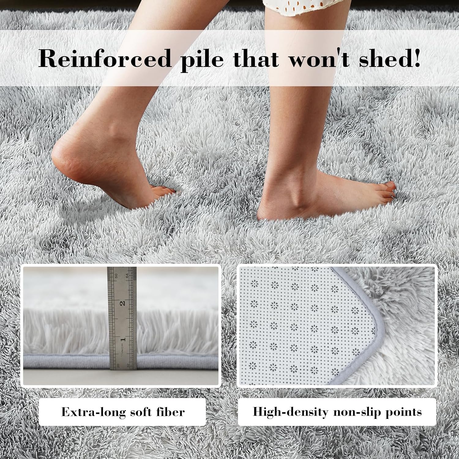 Grey Fluffy Rug Shaggy Area Rug, Mottling Grey Area Rugs for Living Room, Large Shag Area Rugs for Bedroom Kids Room Home Decor, Upgrade Anti-Skid Rectangular Fuzzy Rugs