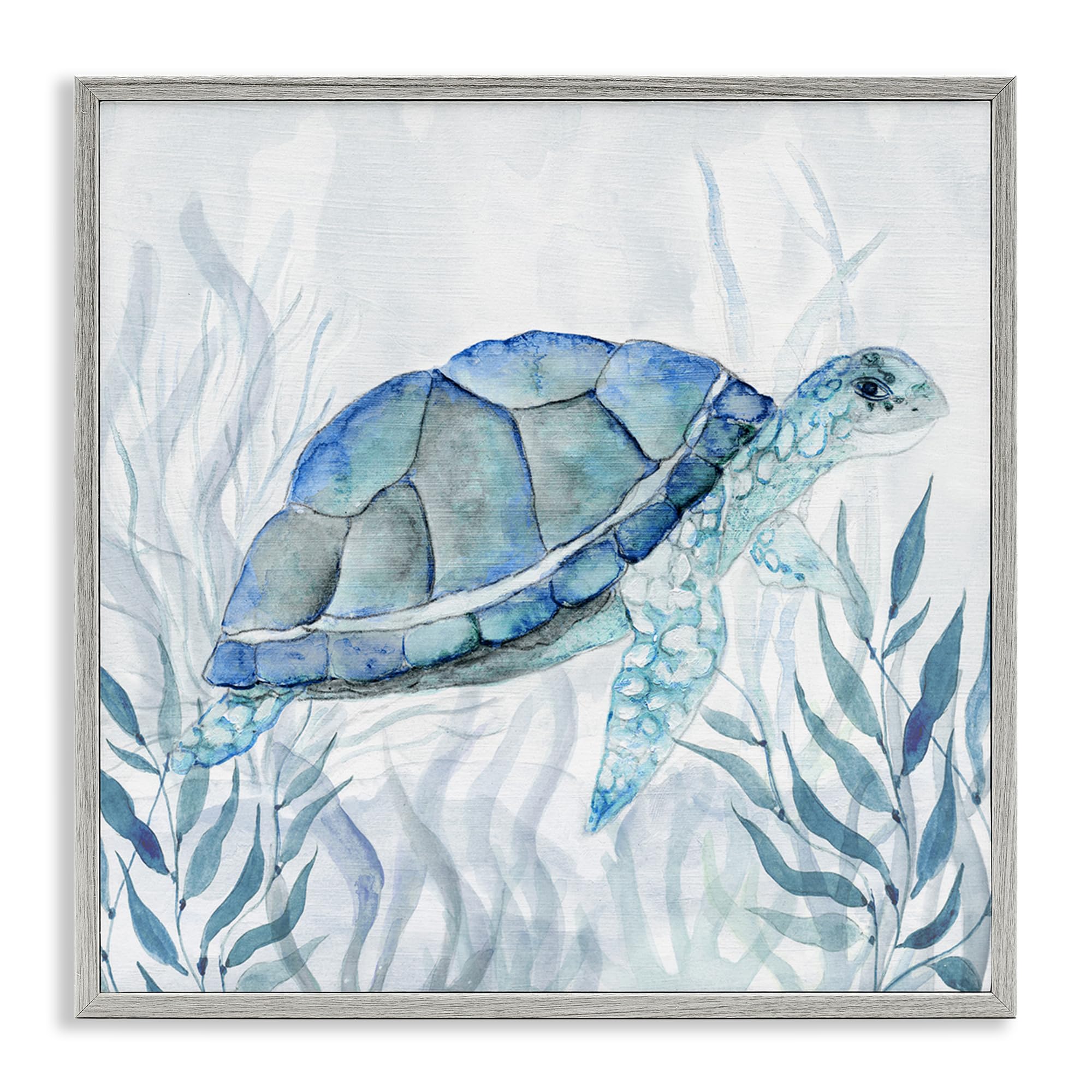 Stupell Industries 'Smiling Turtle Gaze', Framed Giclee Art, Gray, 17 x 17 Inches, Easy to Hang and Sturdy, Made in USA, by Janet Tava