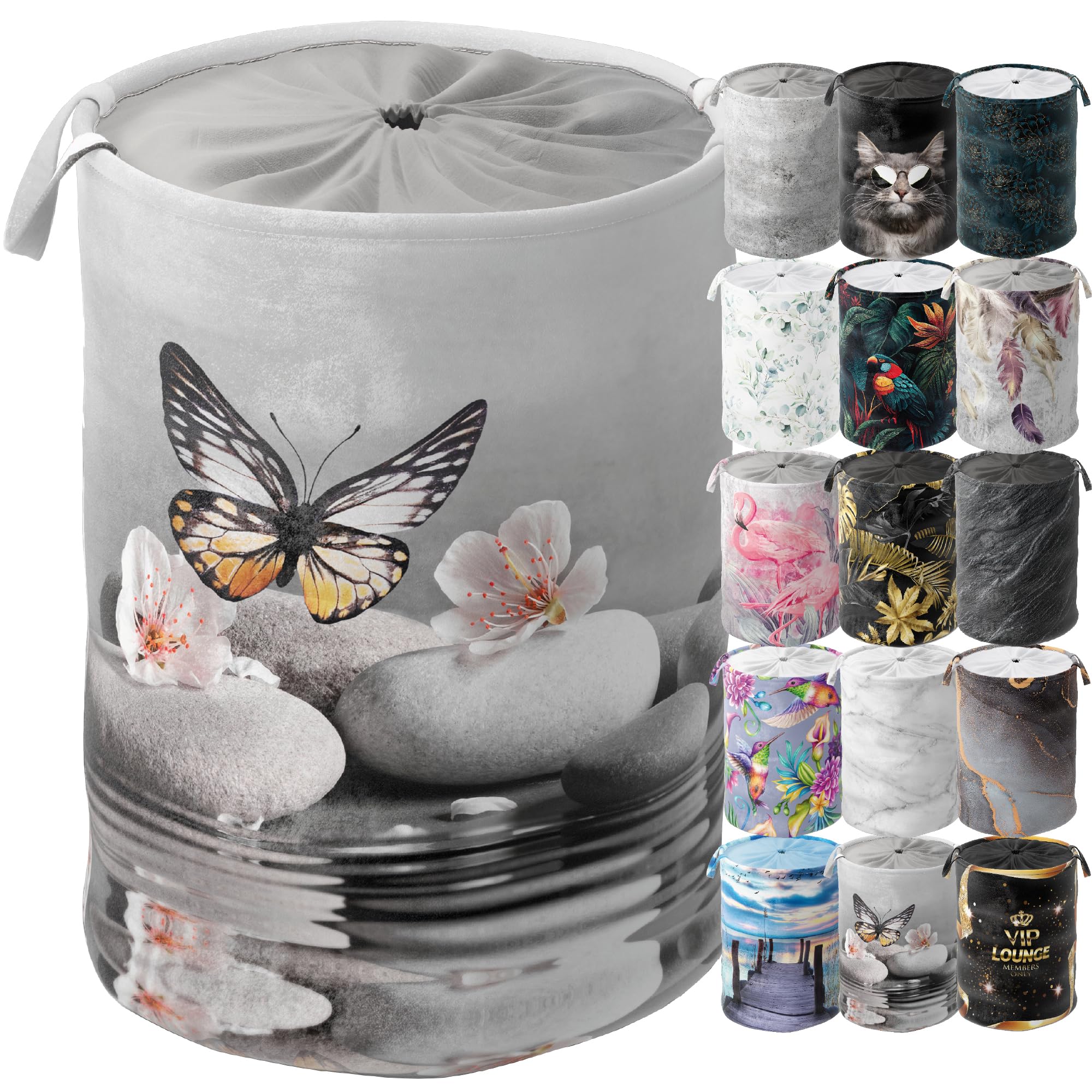 Sanilo Laundry Basket with Lid, Round Storage Container 60 Litres, Foldable Laundry Bin with Handles (Vanesa)