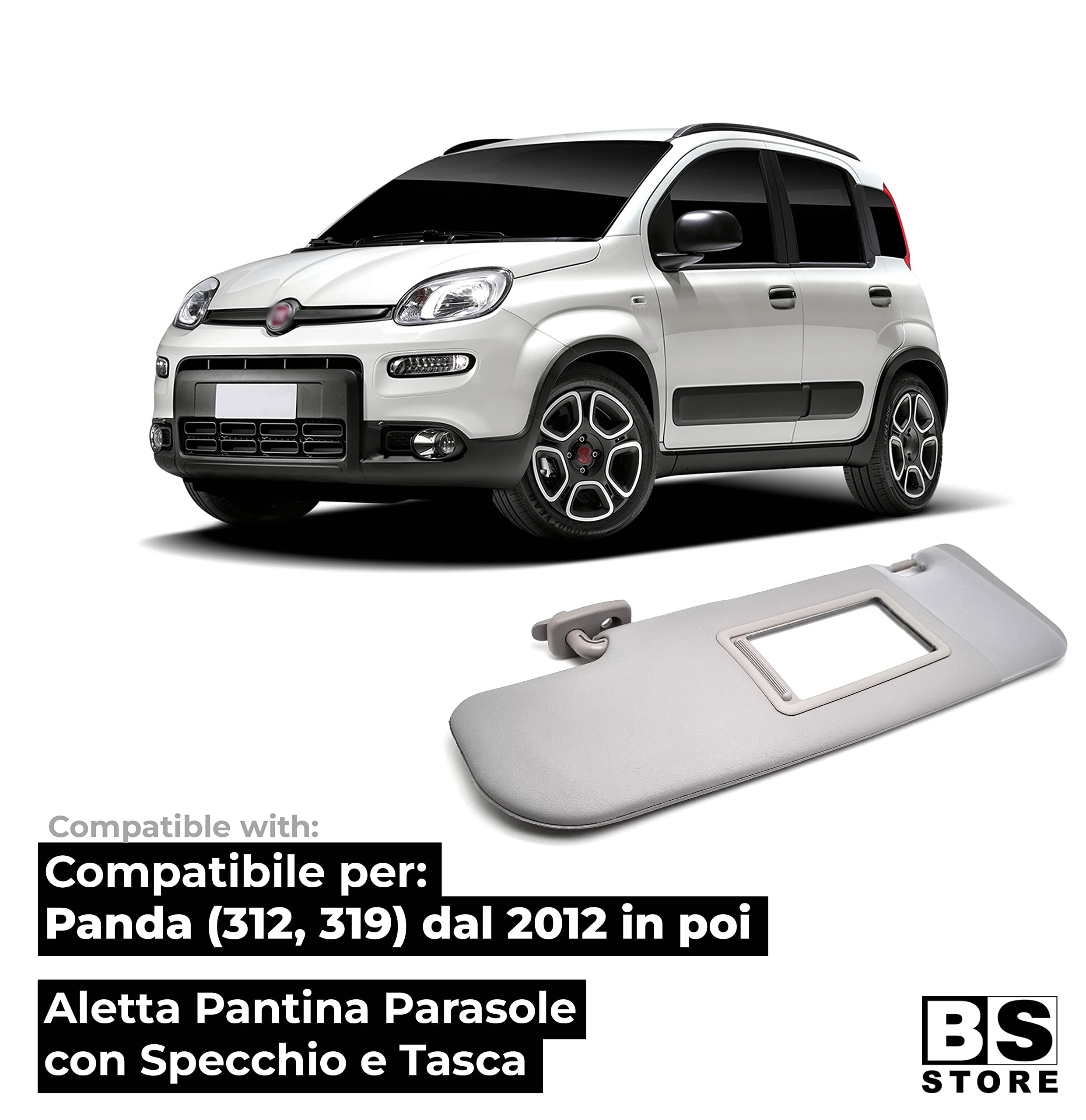 BSSTORE Parasol Pantina para Panda desde 2012 en adelante | con espejo y bolsillo izquierdo - lado del conductor