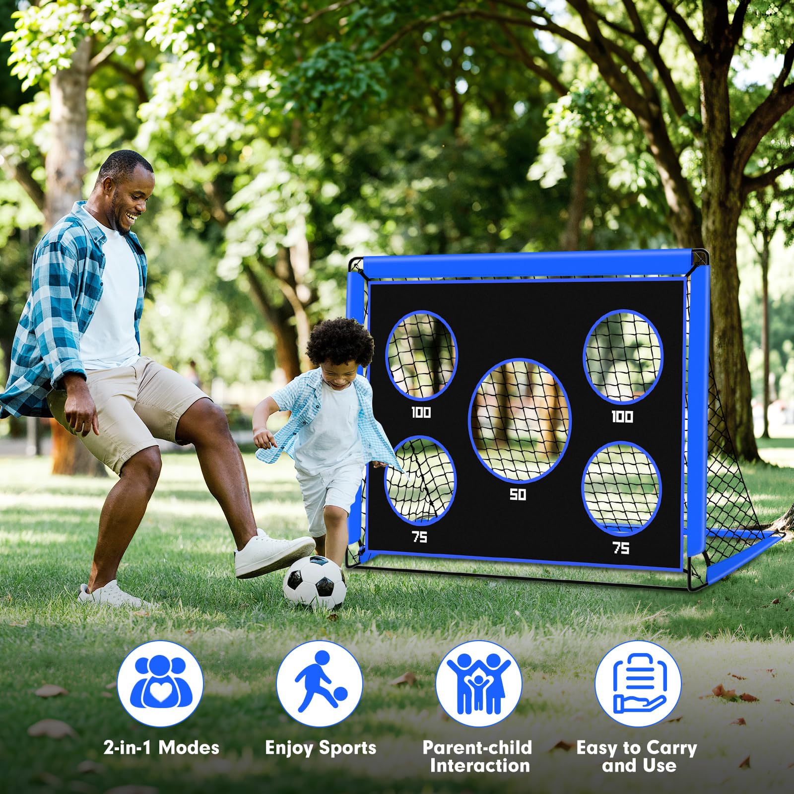Portería de Fútbol 2 en 1 Pop Up para Niños con Bolsa de Transporte, Entrenamiento de Fútbol Interior y Exterior