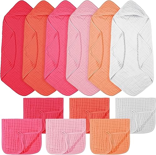 Vista 13 de VitalCozy 8 toallas de baño y paños de muselina con capucha para bebé, toallas absorbentes de muselina con capucha para regalo, baby shower recién