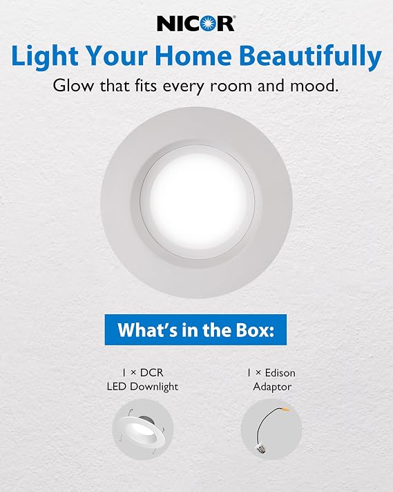 DCR Select LED Can Lights 2700K, White - 800 Lumens Retrofit LED Recessed Lighting 6 Inch or 5 Inch Housing Fit - 54,000+ Hour Lifetime, Energy Efficient & Dimmable by NICOR Lighting
