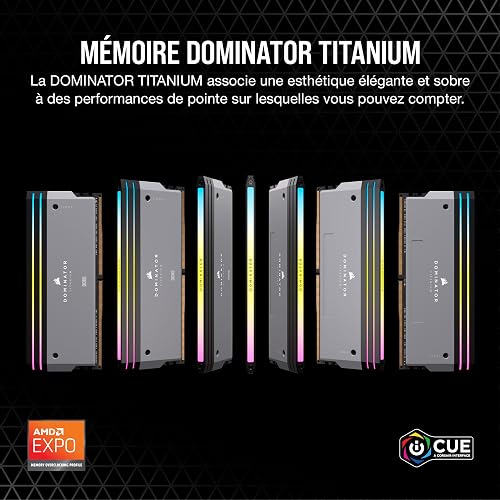 CORSAIR Dominator Titanium RGB DDR5 RAM 32Go (2x16Go) Jusqu'à 6000MHz CL30 AMD Expo Intel XMP 3.0 Mémoire pour Ordinateur de Bureau - Gris (CMP32GX5M2B6000Z30) - 2