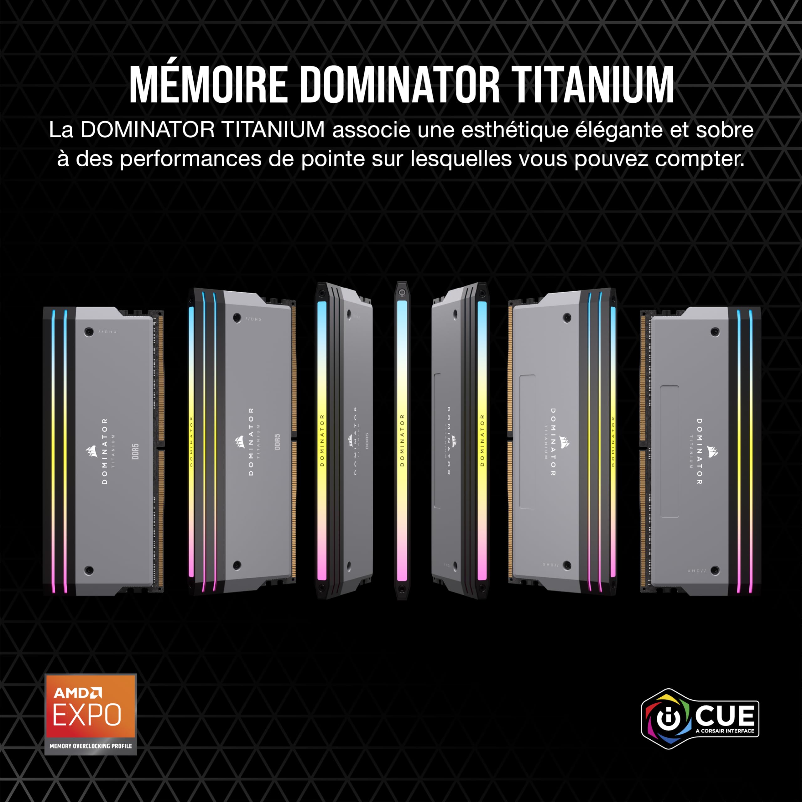 CORSAIR Dominator Titanium RGB DDR5 RAM 32Go (2x16Go) Jusqu'à 6000MHz CL30 AMD Expo Intel XMP 3.0 Mémoire pour Ordinateur de Bureau - Gris (CMP32GX5M2B6000Z30)
