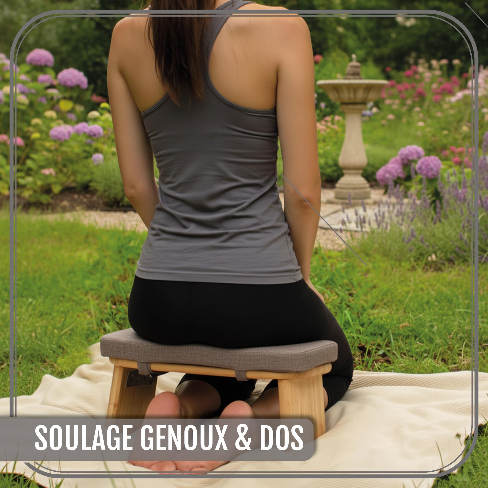 Banc de Méditation Pliable 44x18 cm avec Coussin Tabouret de Yoga Ergonomique en Bambou Durable pour Pleine Conscience & Soulagement des Genoux