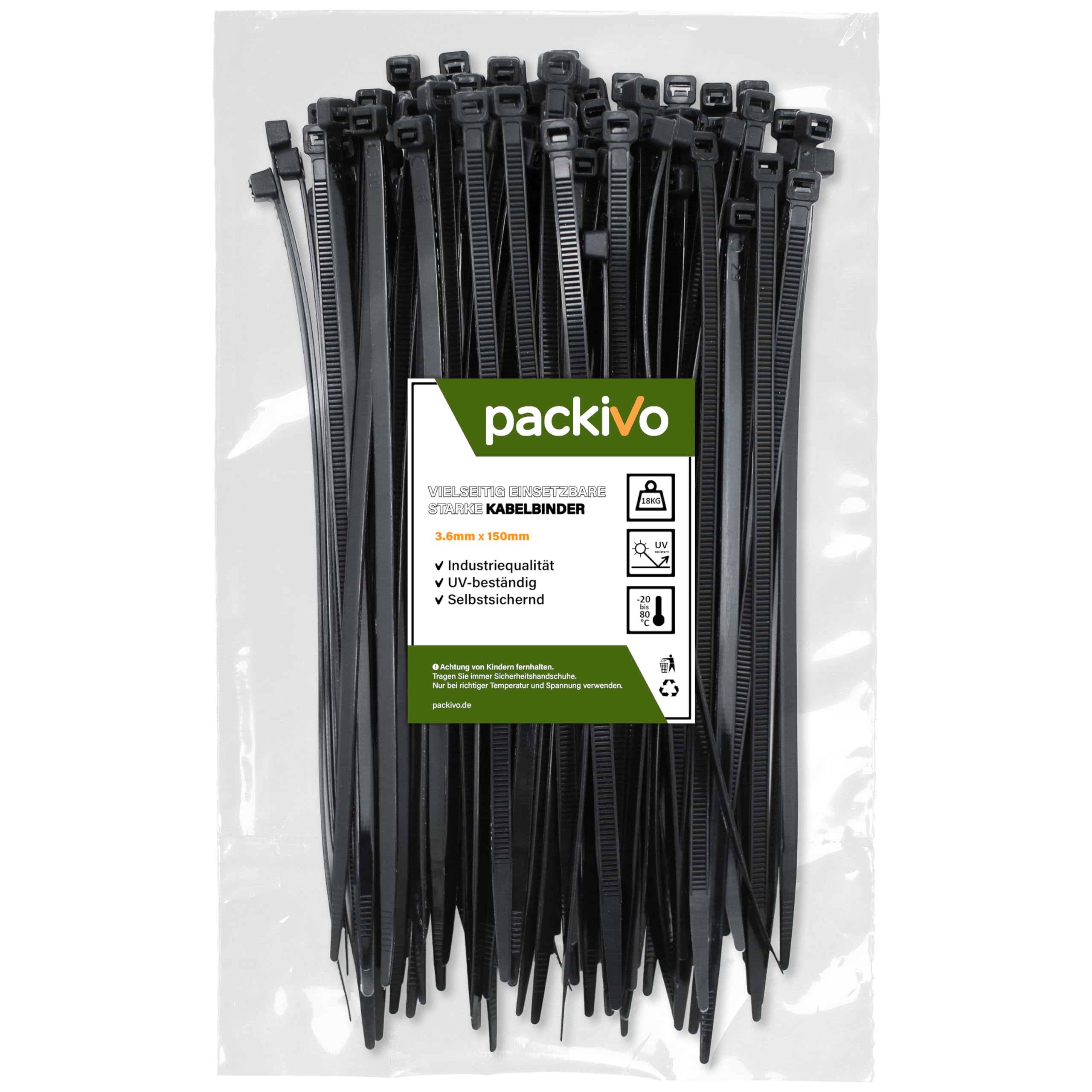 PACKIVO Professional Cable Ties, Choice of Sizes and Quantities, 2.5-9 mm Wide, 100 mm - 1000 mm, Extremely Strong Cable Ties, Industrial Quality, UV Resistant, Tensile Strength 8 kg to 60 kg (Black,